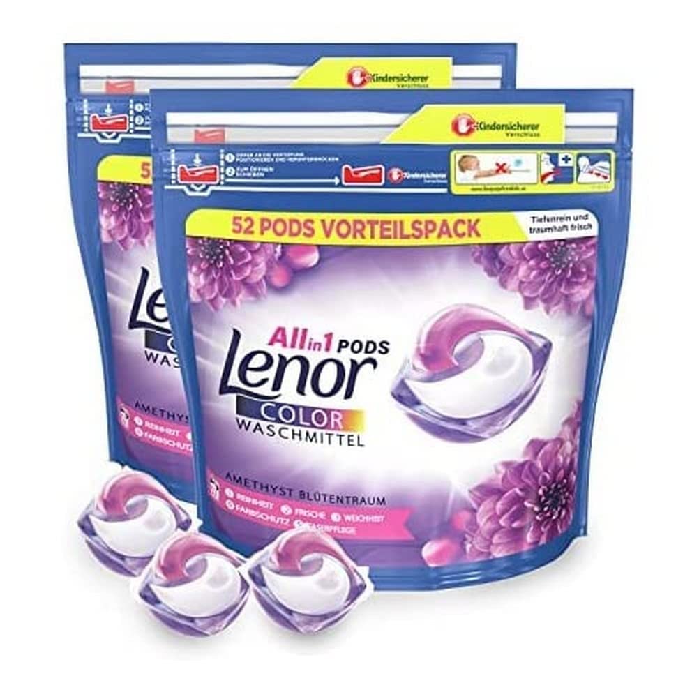 Lenor All-in-1 Laundry Detergent Pods - Color Protective Formula, Amethyst Scent, 104 Loads | Gentle on Fabrics for Bright Colors | Perfect for Family Laundry & Delicate Clothing Care