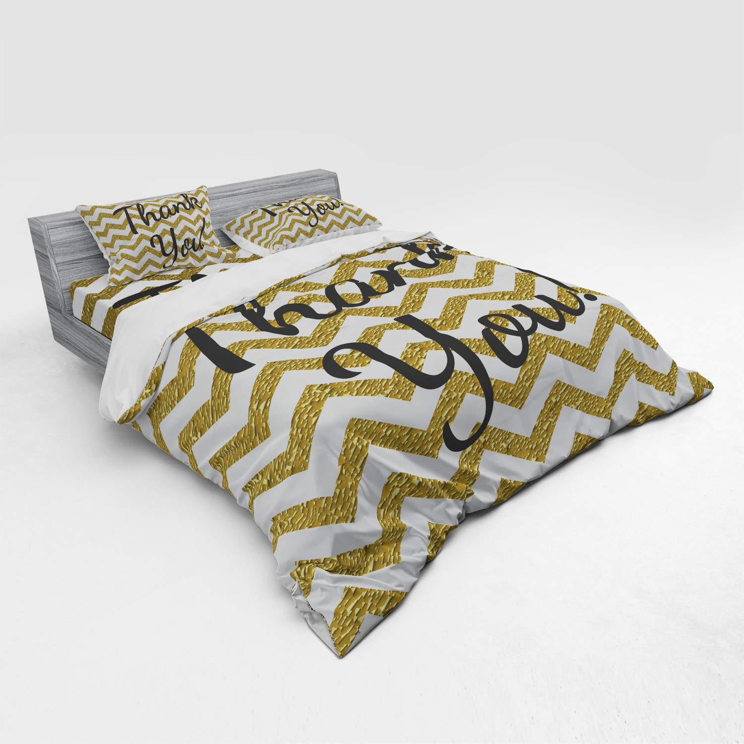 Ambesonne Modern Geometric Zig Zag Duvet Cover Set - 4 Piece King Size Bedding with Shams & Fitted Sheet in Charcoal Grey & Yellow | Contemporary Home Decor for Master Bedroom, Guest Room & Dorm