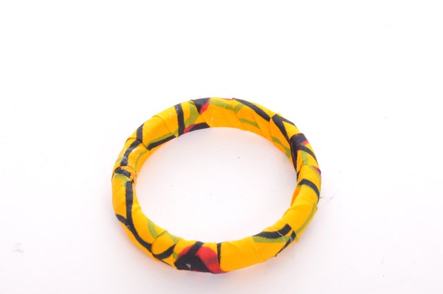 Golden Yellow African Print Bangle Bracelet DPJ390A - Stylish Handmade Jewelry for Women, Cultural Fashion Accessory for Parties, Weddings & Special Occasions