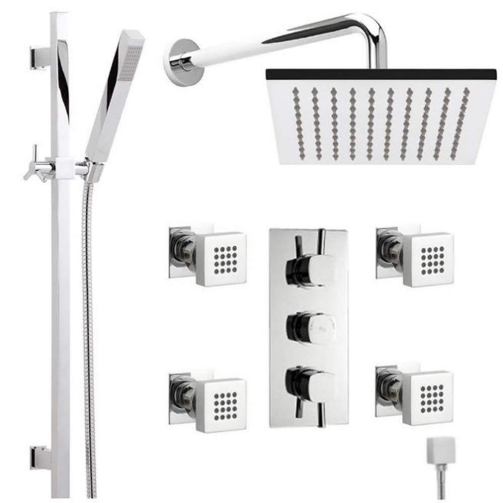 Juno Luxury 4-Jet Body Massage Shower System with Rainfall Shower Head & Handheld Shower - Adjustable Stainless Steel Shower Set with 5-Year Warranty (8-Inch Gold Tone) - Perfect for Spa-Like Relaxation at Home