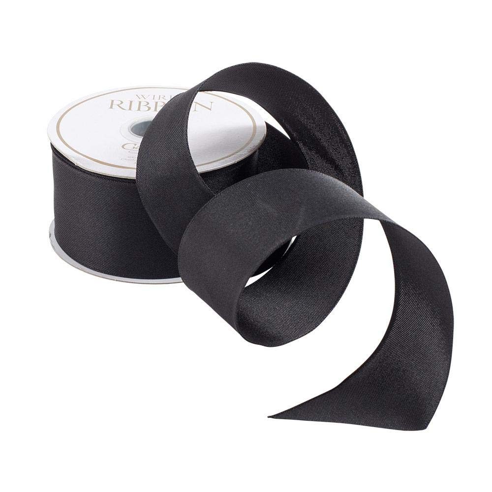 Black Satin Wired Ribbon - 2x27ft Spools for Gift Wrapping & Decor