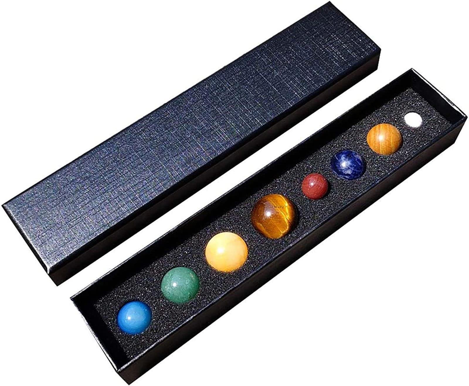 MVDECOR Solar System 8 Planets Natural Gemstone Balls - Healing Crystals Stones Gift Set for Chakra Balancing, Desk Ornaments with Gift Box - Perfect for Office, Home Decor, Meditation & Good Luck Gifts