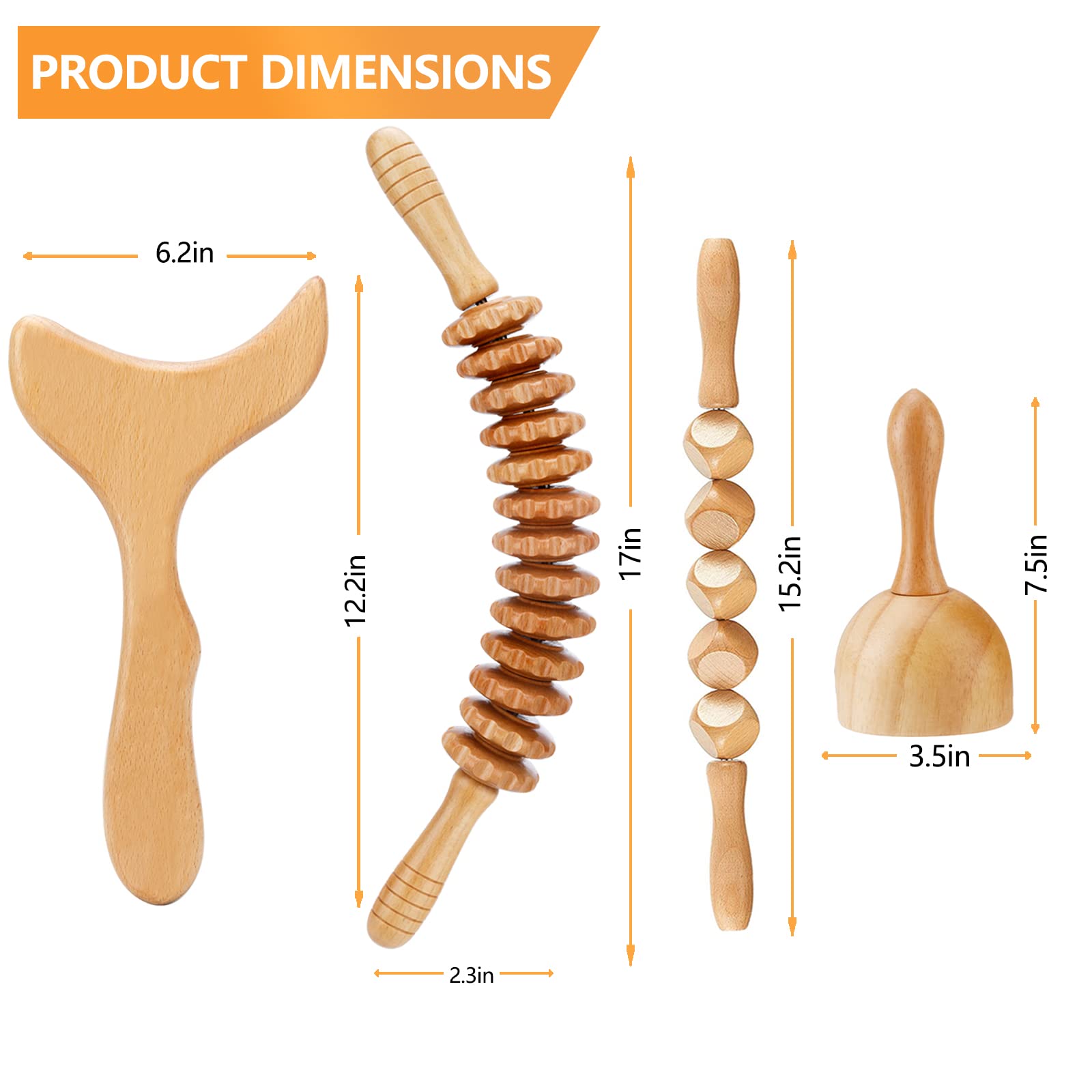 5 in 1 Wood Therapy Massage Tools Set - Maderoterapia Kit for Body Shaping & Lymphatic Drainage - Anti-Cellulite Wooden Massage Roller & Body Sculpting Tools - Perfect for Home Spa, Post-Workout Recovery & Professional Therapy Sessions