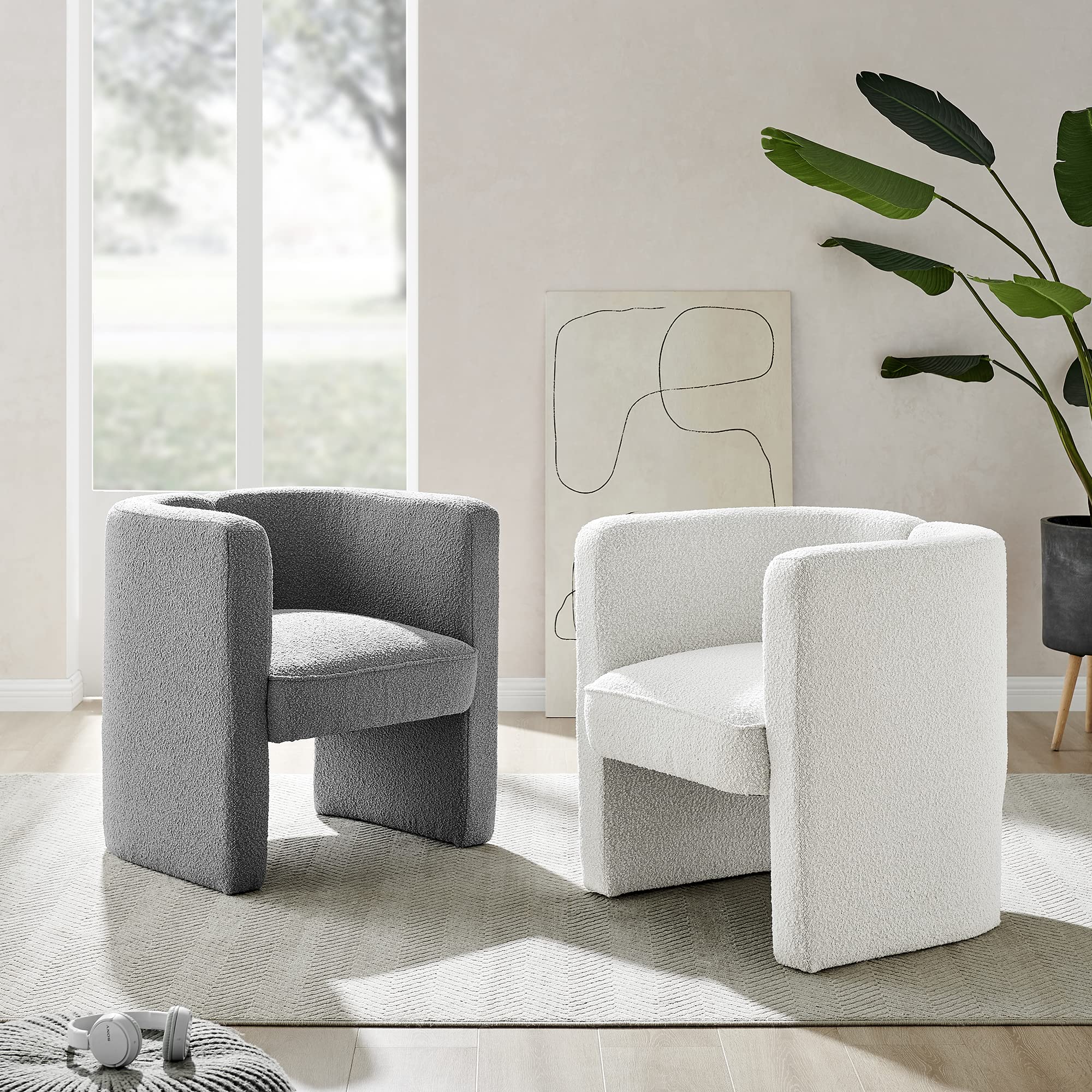 Ariela Fabric Boucle Beige Accent Chair - Modern Living Room Armchair with Soft Upholstery for Home Office, Lounge & Bedroom Decor