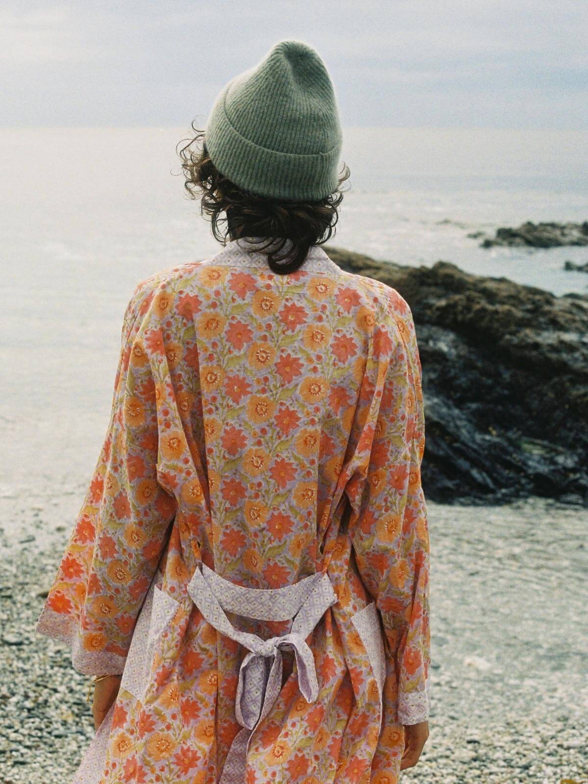 Handmade Block Print Cotton Robe - Soft Lilac Floral Kimono for Women | Perfect for Spa, Beach Cover-Up & Lounge Wear