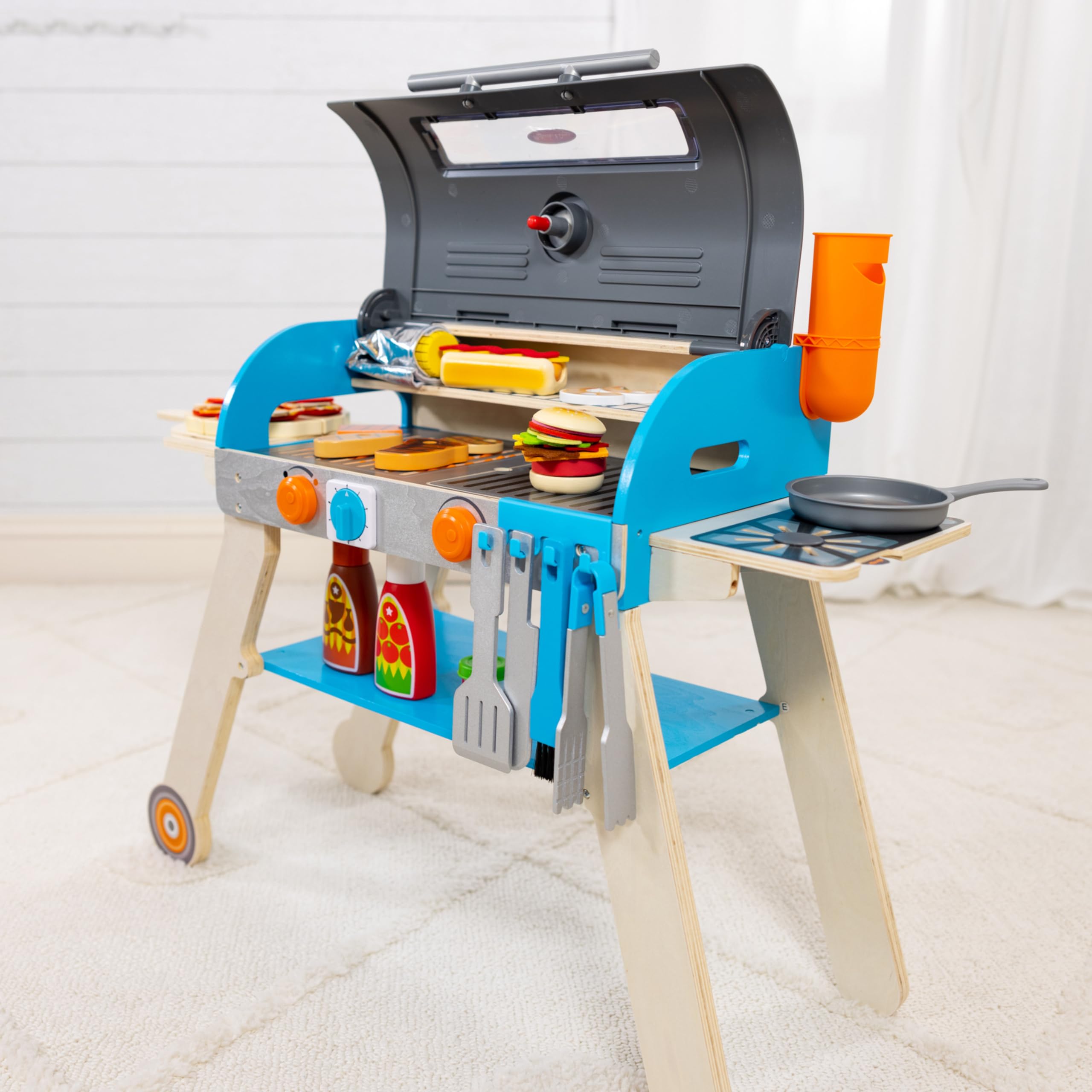 Melissa & Doug Wooden Deluxe BBQ Grill, Smoker & Pizza Oven Pretend Play Kitchen Toy for Kids - FSC Certified Wooden Toy for Outdoor & Indoor Pretend Cooking Play