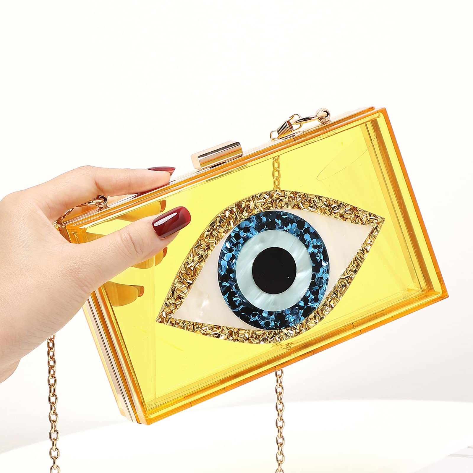 LETODE Women's Evil Eye Acrylic Clutch Purse - Glitter Evening Bag with Chain, Shoulder & Crossbody Strap - Perfect for Parties, Weddings & Night Out