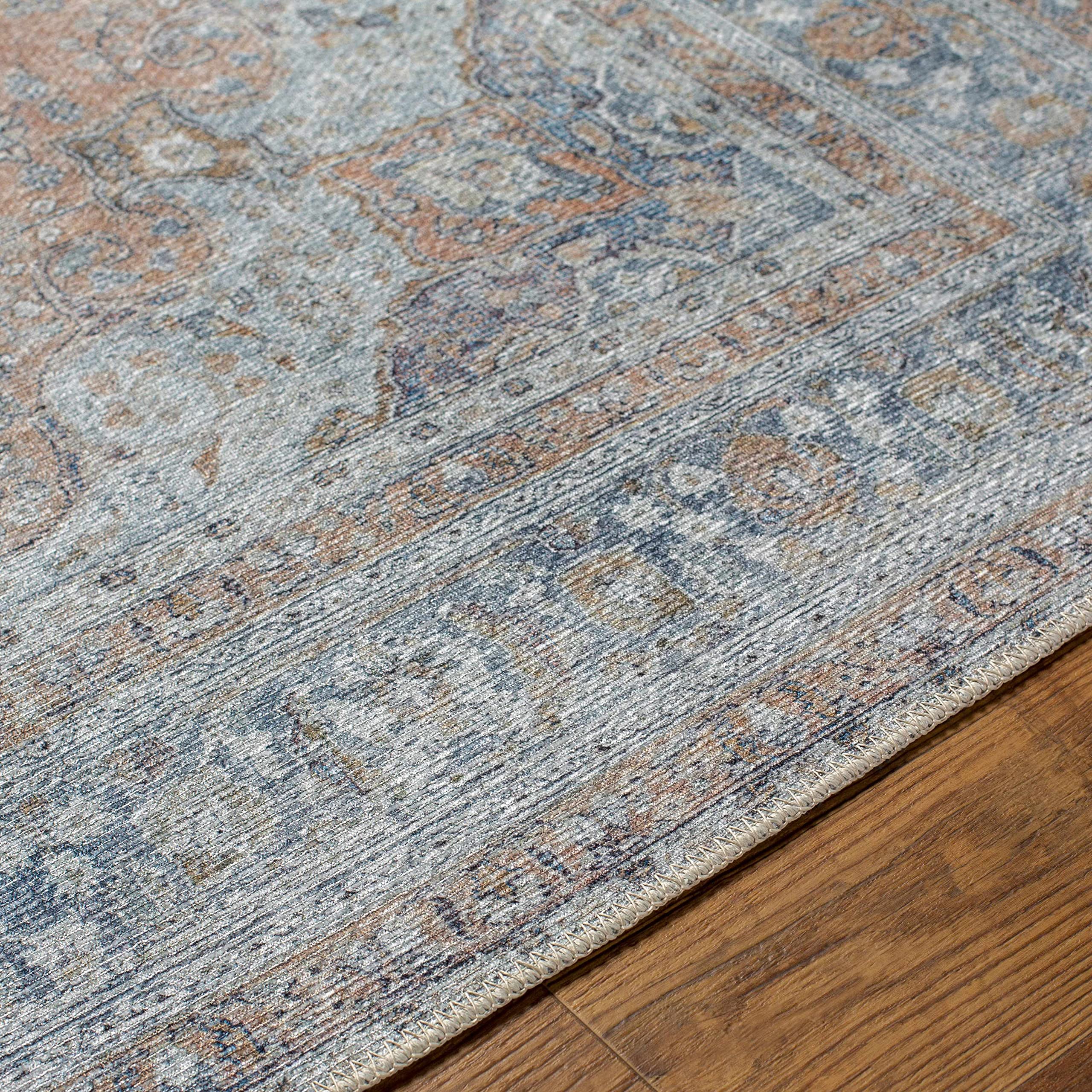 Hauteloom Mianay Washable Area Rug for Living Room & Bedroom - Soft, Durable, Stain Resistant - Beige, Blue, Gray - 5'3