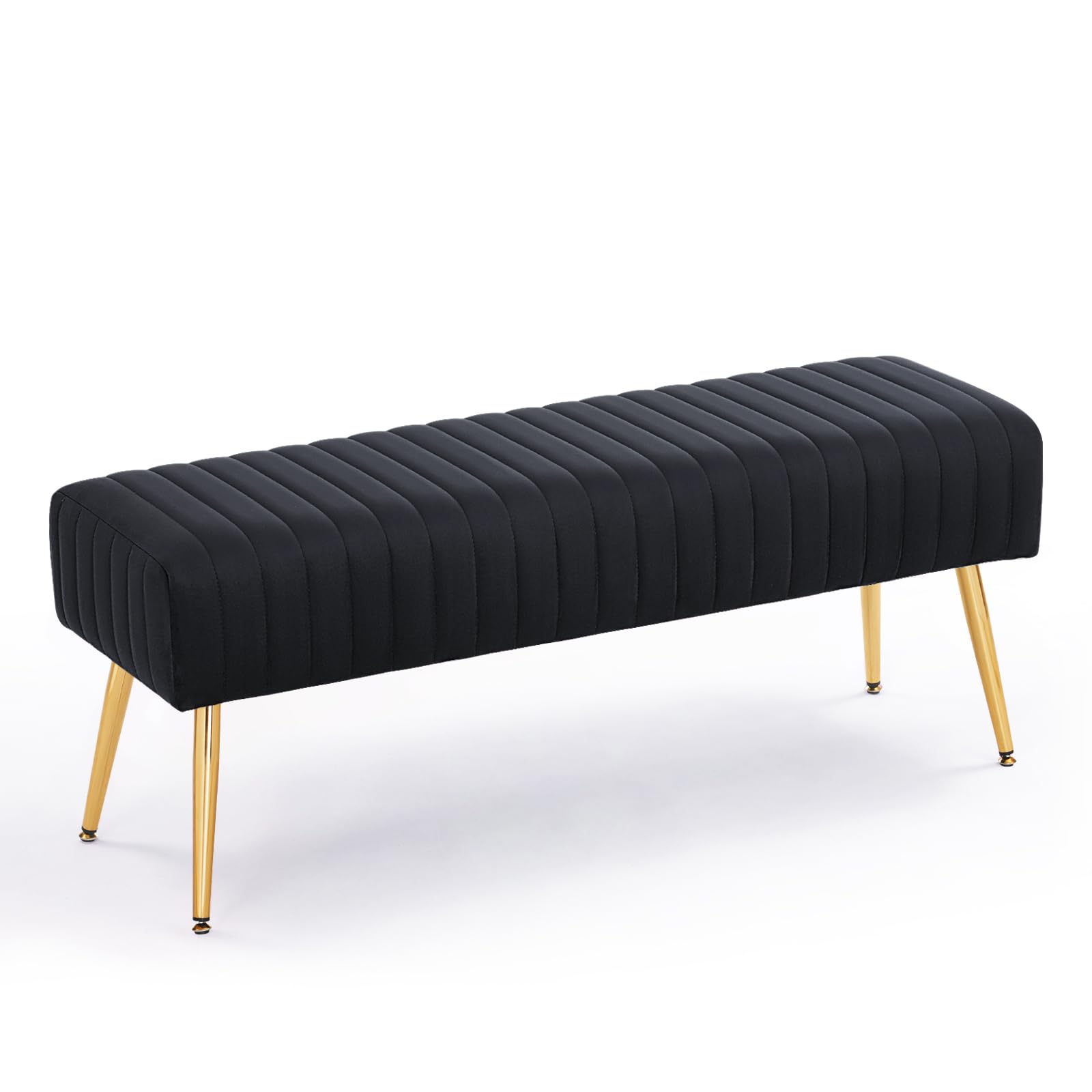 Furnimart 44 Inch Upholstered Ottoman Bench with Gold Legs - Black Storage Bench for Bedroom, Living Room, Dining Room & Entryway | Perfect for Seating, Storage & Home Decor