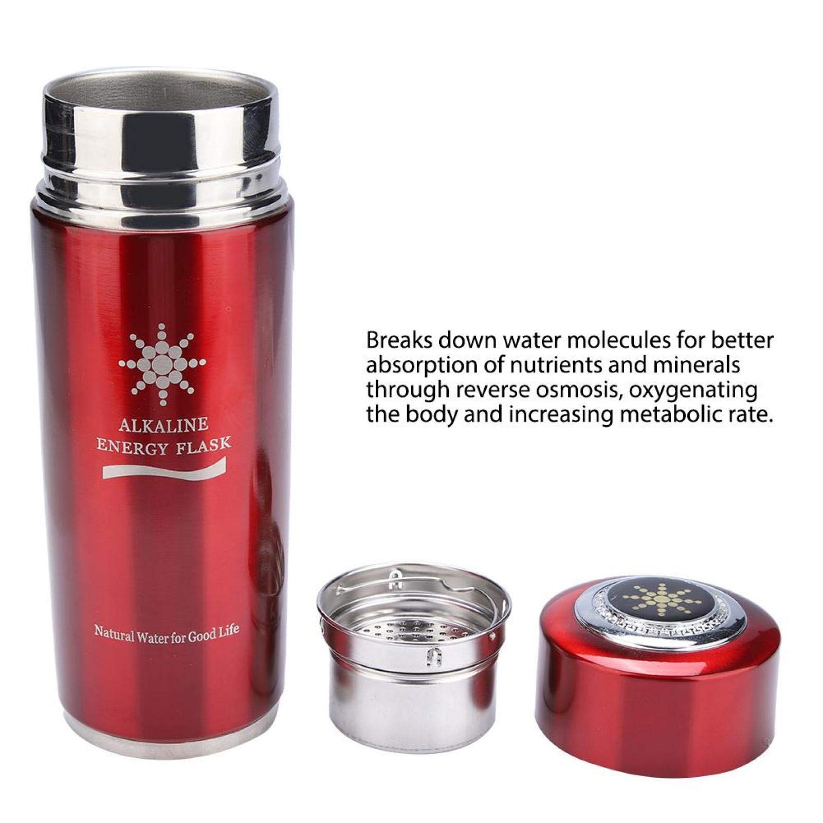 Premium Stainless Steel Alkaline Water Bottle with Nano Bio Energy Ionizer - Portable Travel Flask for Tea & Healthy Hydration (Red) - Perfect for Gym, Hiking & Office Use