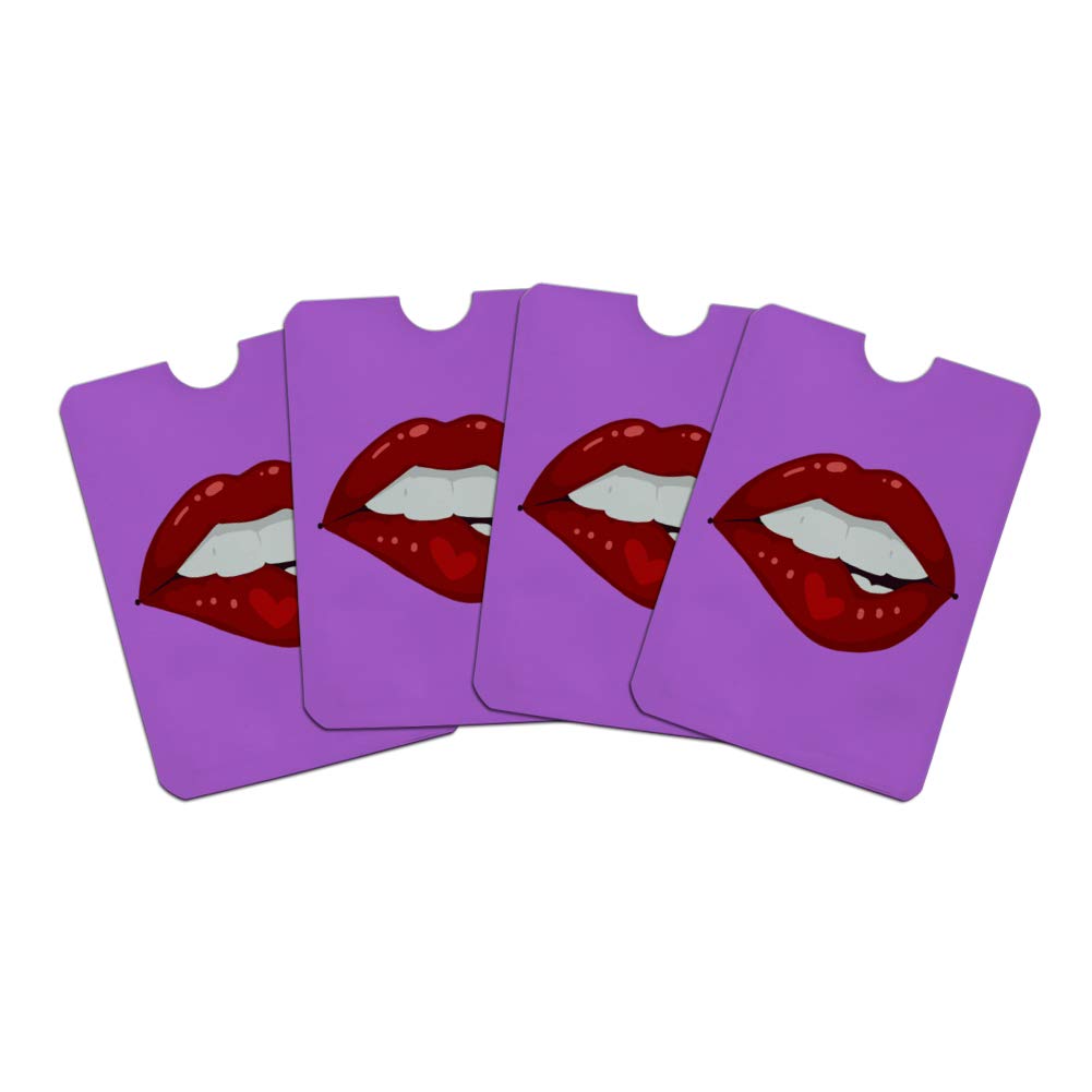 Seductive Luscious Bite Lip Design RFID Blocking Credit Card Holder - Set of 4 Card Protectors for Wallet & Purse - Stylish & Secure for Travel, Shopping & Daily Use
