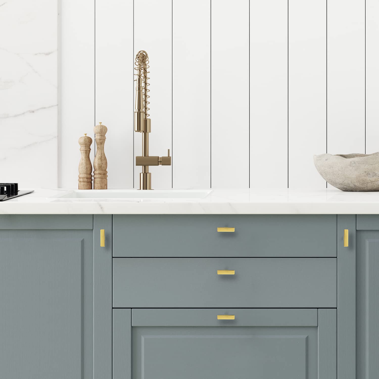 Ravinte 15 Pack Gold Cabinet Pulls - Single Hole Brushed Brass Kitchen Cabinet Handles - Square Drawer Pulls Hardware Set with Screwdriver - Perfect for Modern Kitchen, Bathroom & Furniture Upgrades