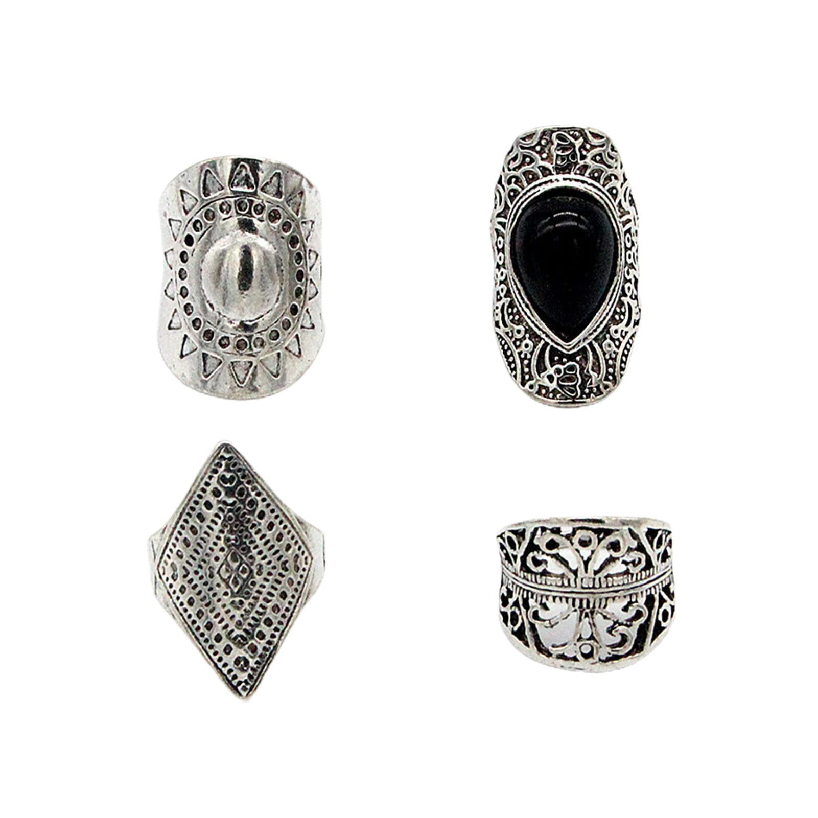 Bohemian Style Couple Rings Set - 4Pcs Stackable Joint Finger Rings for Women & Men | Unisex Knuckle Rings, Statement Rings | Durable, Lightweight Fashion Jewelry Gift for Her/Him | Perfect for Parties, Weddings & Everyday Wear