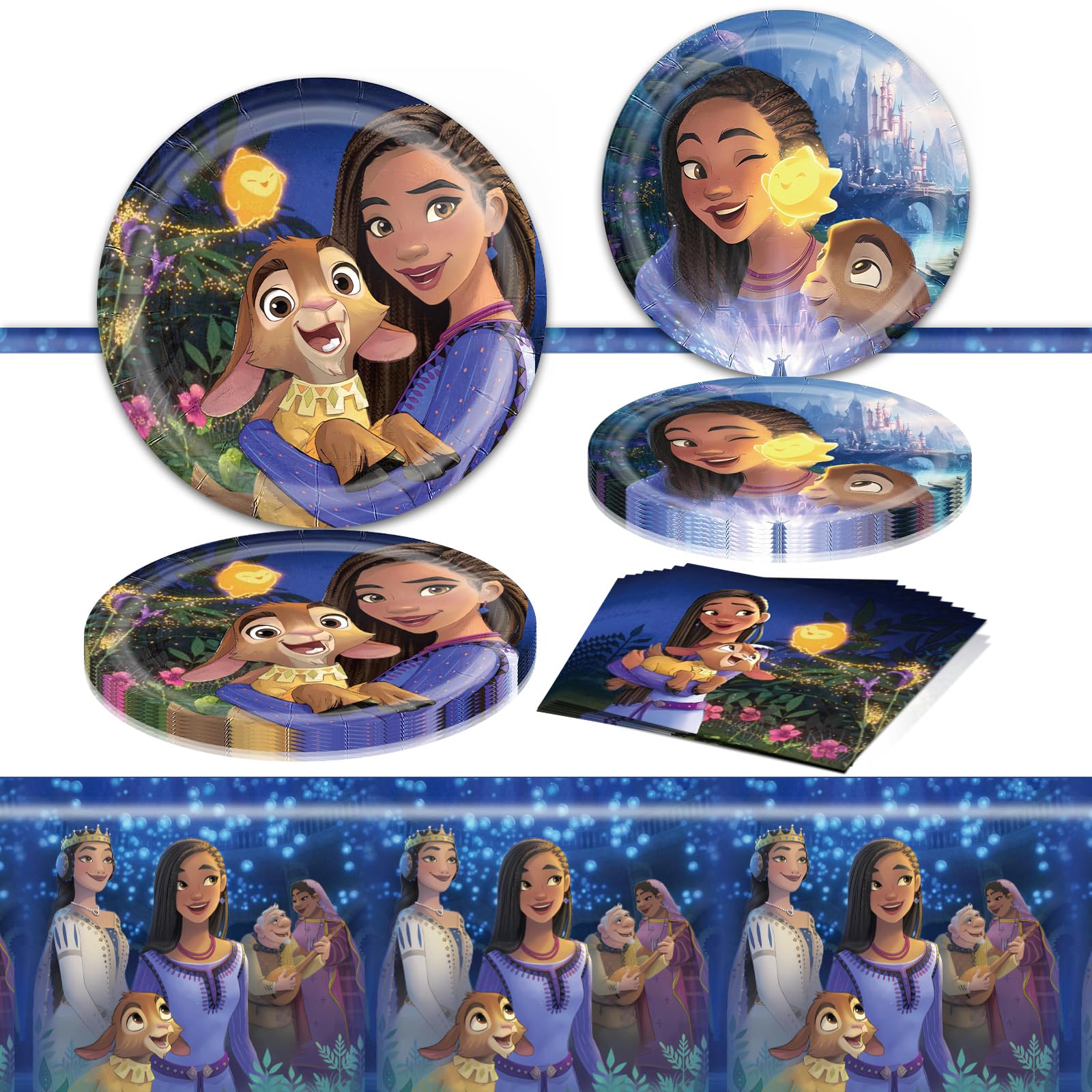 Girls Birthday Party Supplies Set - 20 Plates, 20 Napkins & 1 Table Cover - Pink Wish Themed Decorations for Kids Birthday Celebrations, Baby Showers & Special Events