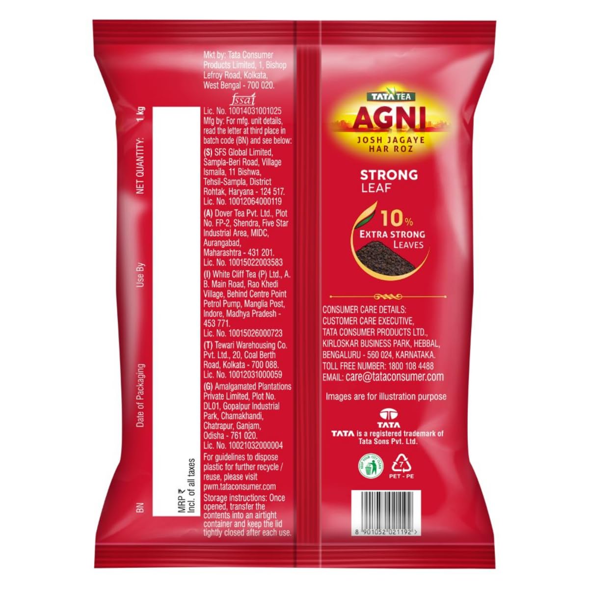 Tata Tea Agni 1kg - Premium Strong Black Tea with 10% Extra Strong Leaves | Perfect for Morning Chai, Office Breaks & Family Tea Time