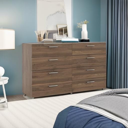 Pemberly Row 8-Drawer Double Dresser in Walnut - Solid Wood Bedroom Furniture for Storage & Organization | Perfect for Master Bedroom, Guest Room & Nursery