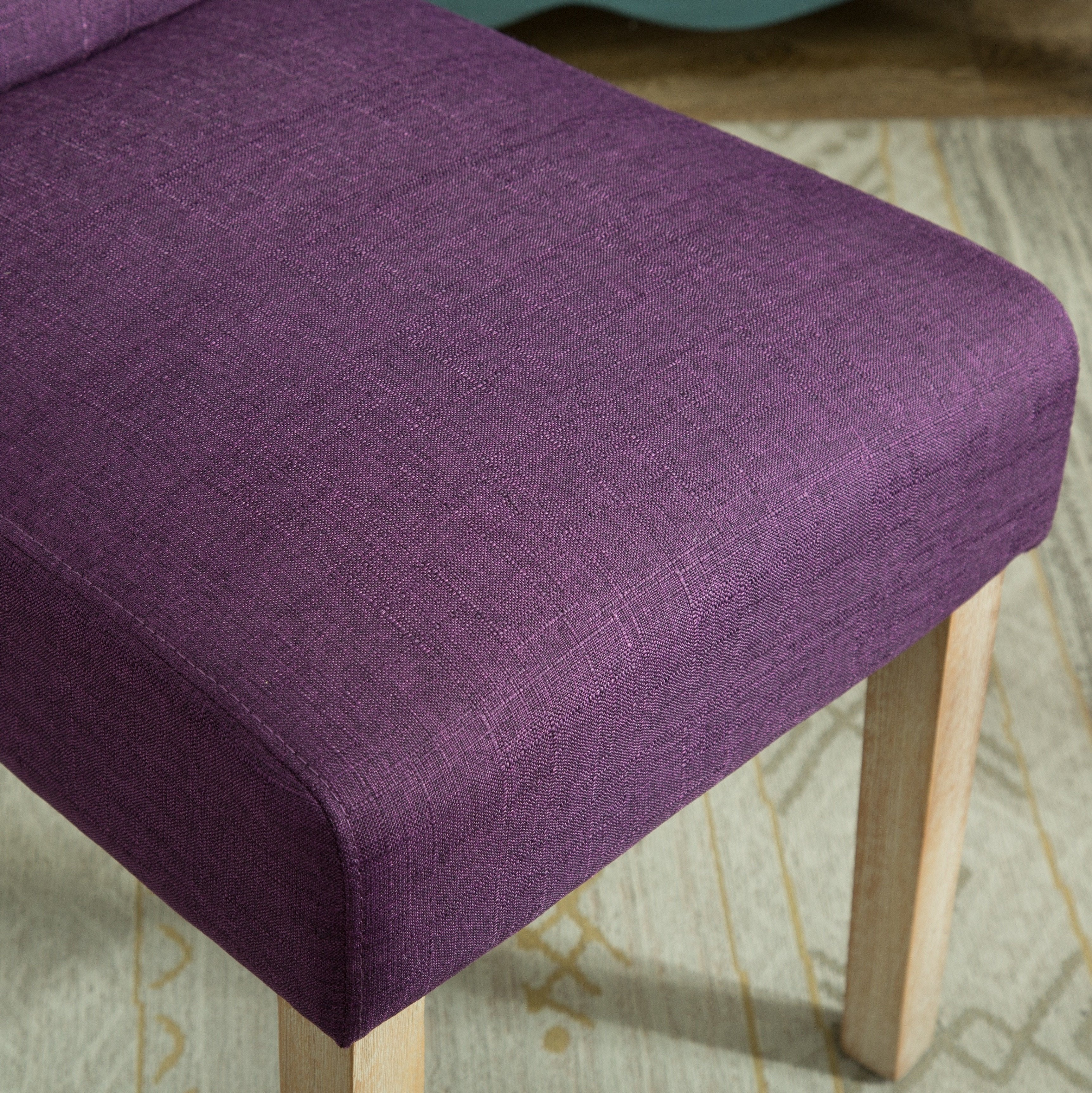 Roundhill Furniture Habit Solid Wood Tufted Parsons Dining Chair - Set of 2, Purple Upholstery, Modern Kitchen & Dining Room Furniture for Home Decor