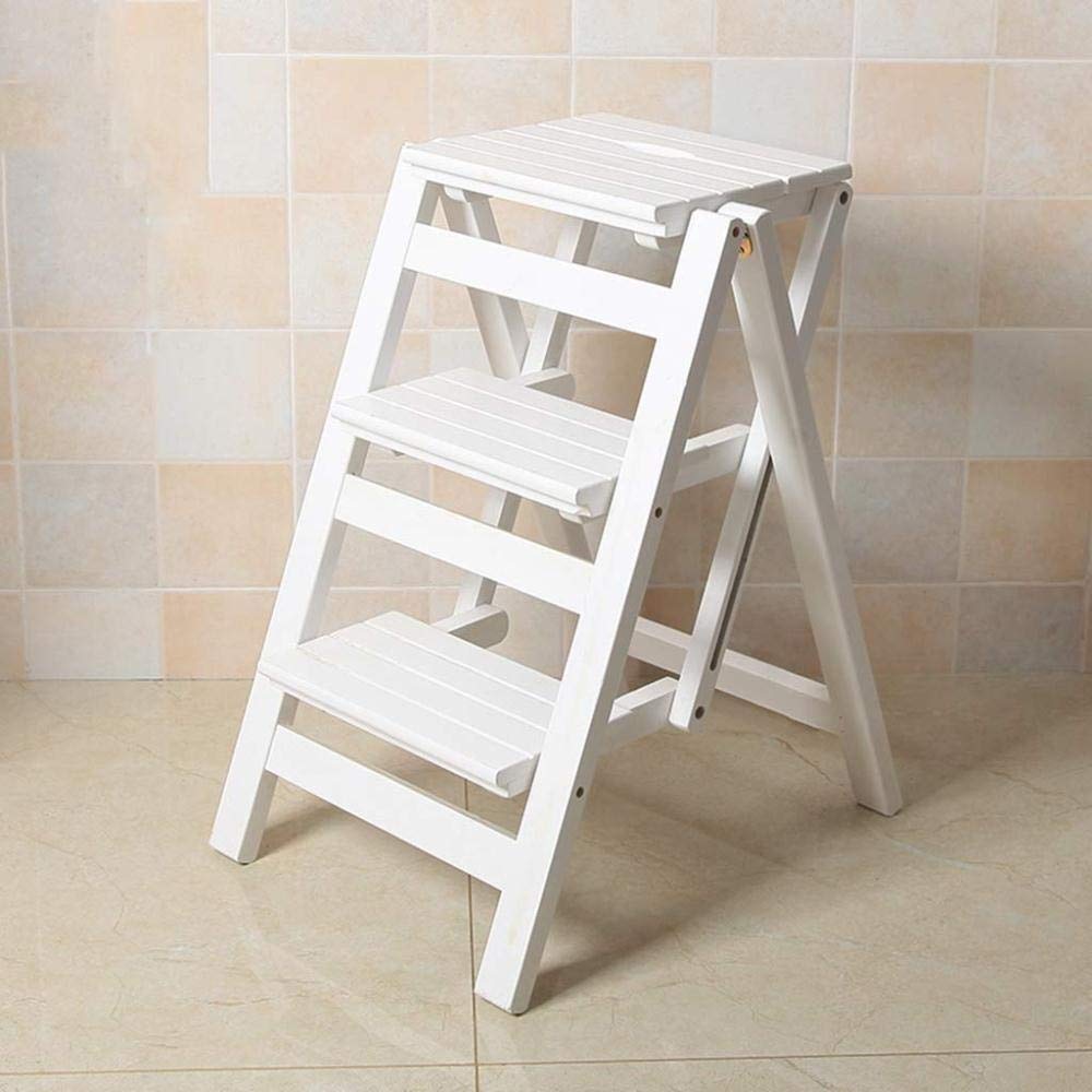 NEVKA 3-Tier Foldable Step Stool for Kitchen, Multifunctional Ladder Stool with Storage Shelf - White | Perfect for Reaching High Cabinets, Organizing Shoes, or Displaying Plants