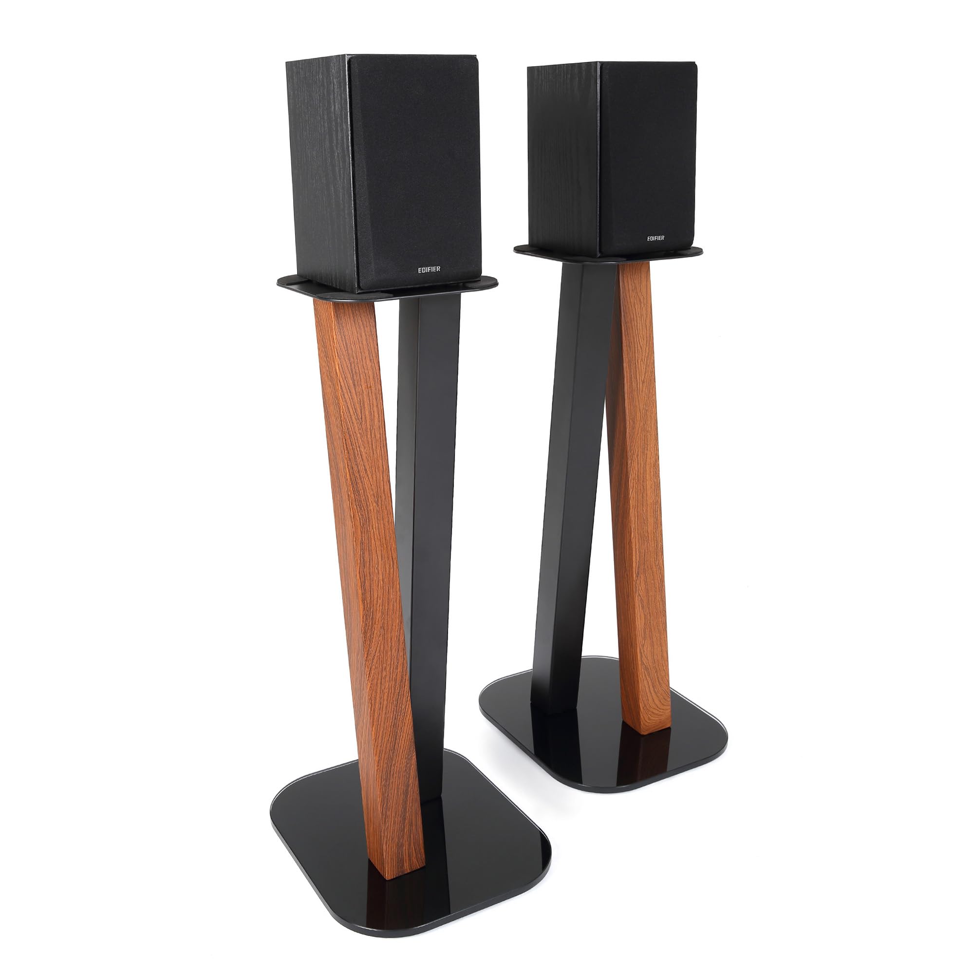 EXIMUS 600 Series Universal Speaker Floor Stands - Adjustable Height, Cedar Black Finish - Perfect for Home Theater, Studio Monitors & Bookshelf Speakers