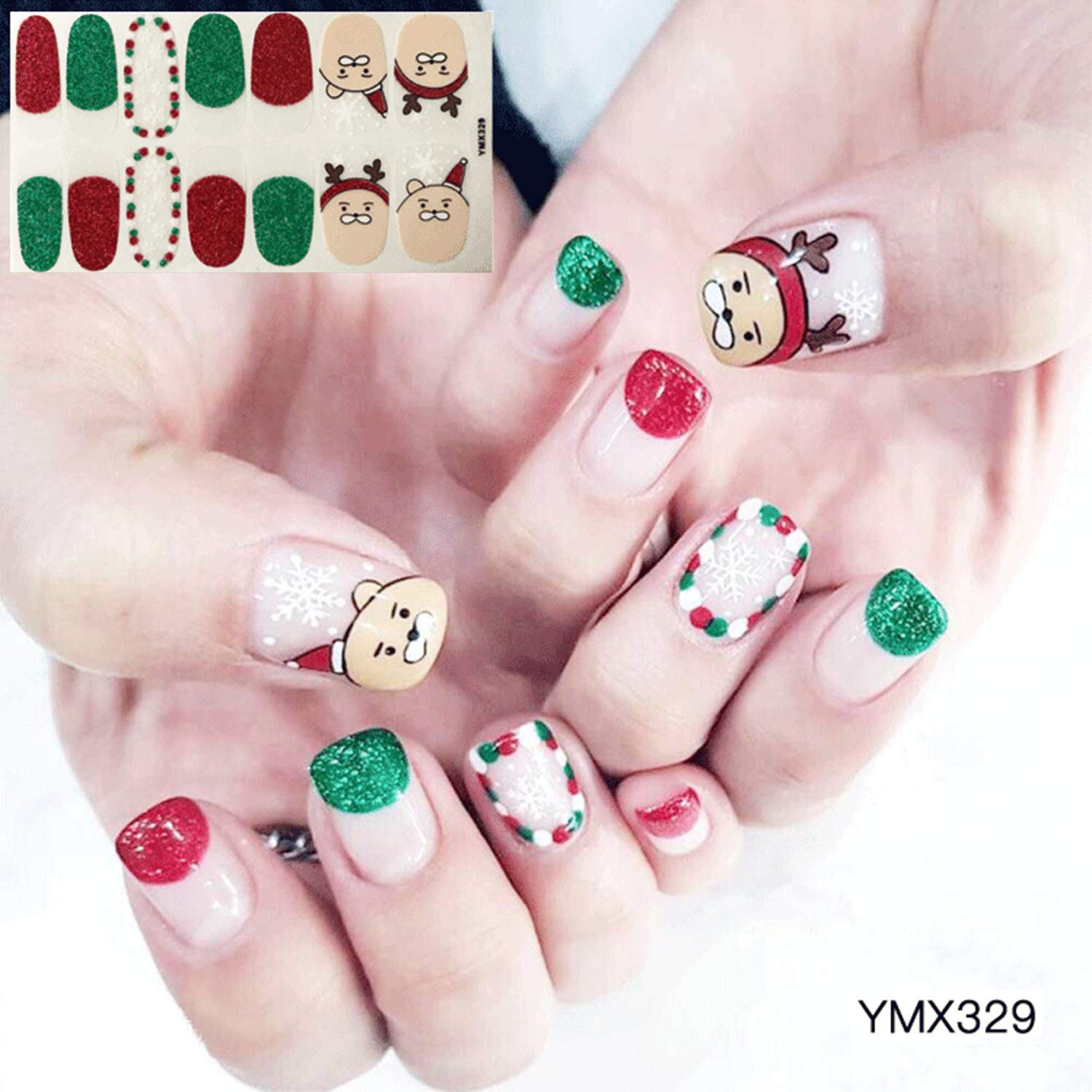 EBANKU Christmas Full Nail Stickers - 8 Sheets Holiday Nail Art Decals with Adhesive & 1 Nail Buffer File | Perfect for Christmas Parties, Gift Giving & DIY Manicures