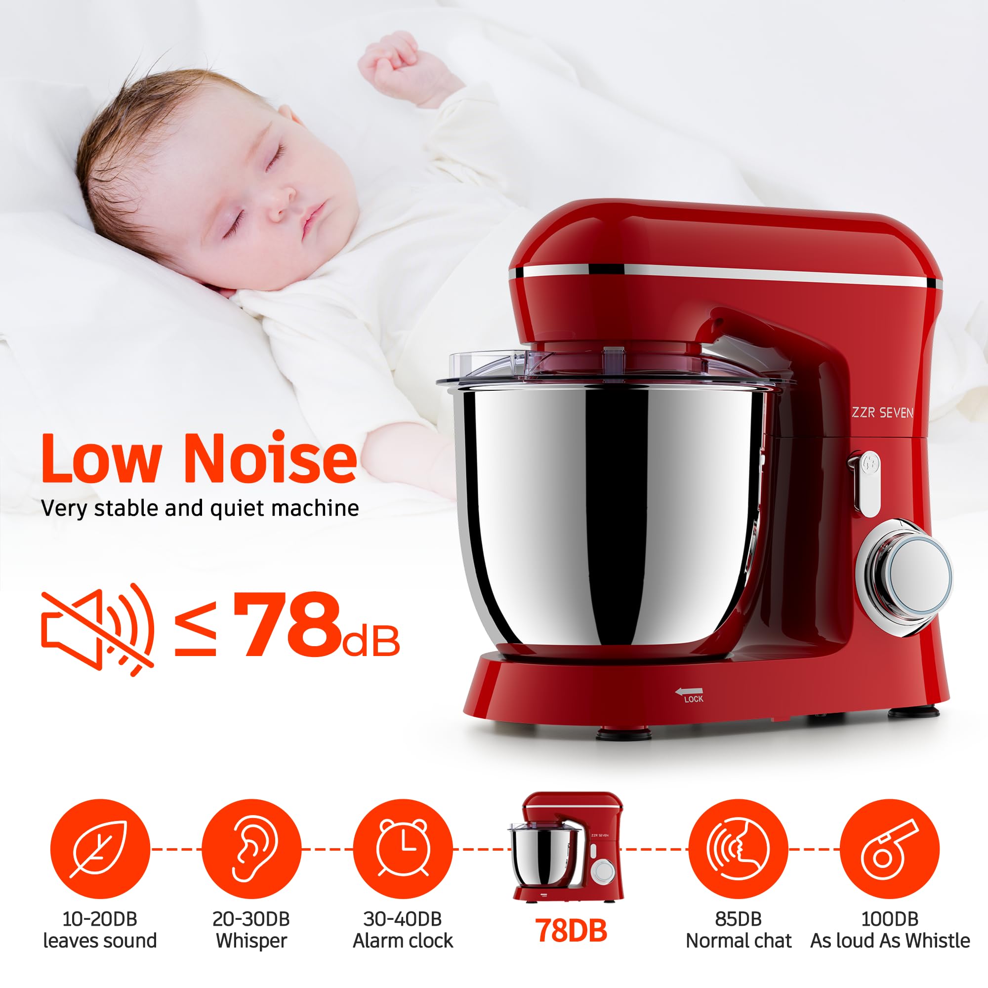 450W Stand Mixer with 5.5QT Stainless Steel Bowl - Professional Kitchen Mixer for Dough, Cake & Baking | Includes Beater, Dough Hook & Egg Whisk | Perfect for Home Bakers & Small Bakeries (Red)
