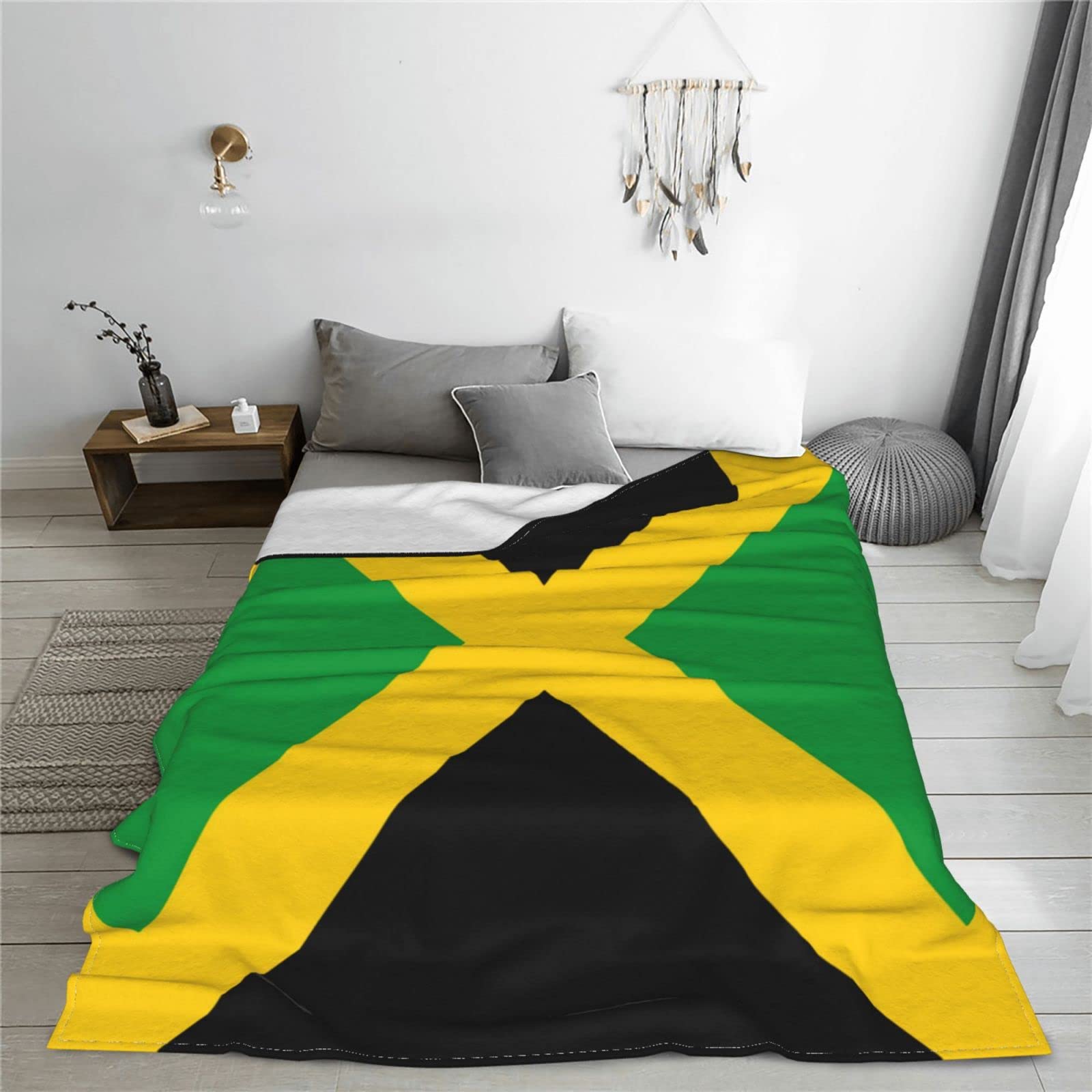 Retro Jamaican Flag Fleece Throw Blanket - 50