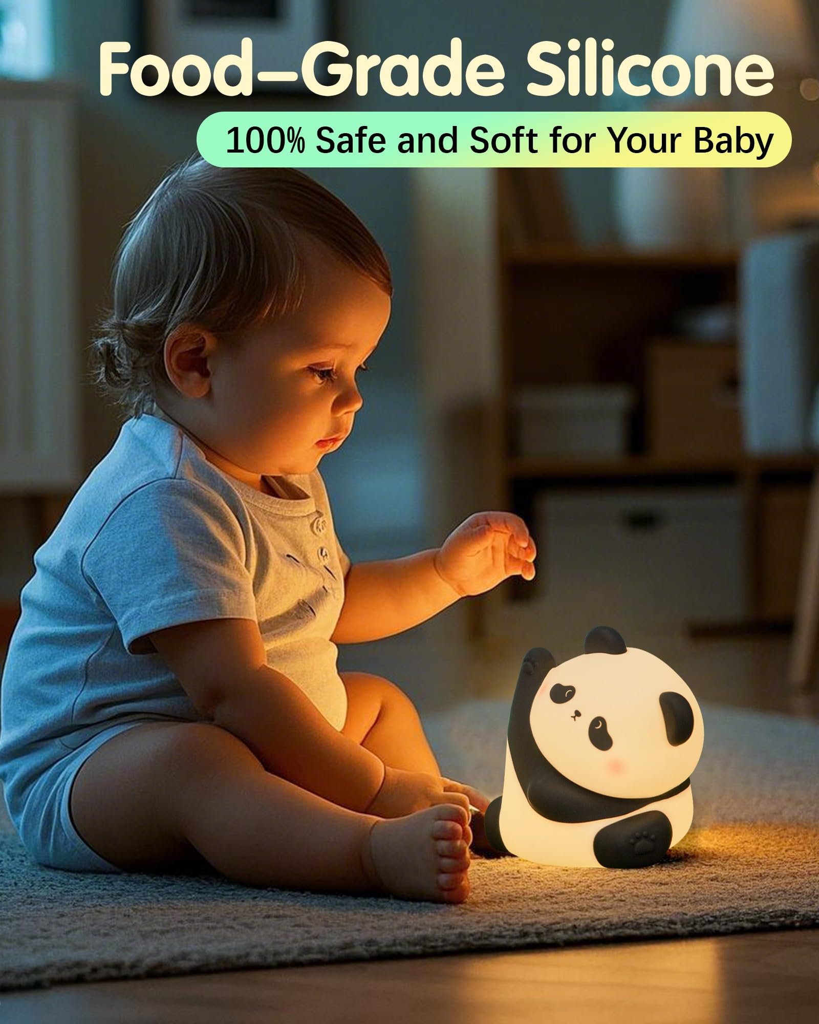 **Rechargeable Panda Night Light - 3-Level Dimmable LED Nursery Lamp, Soft Food-Grade Silicone, Cute Touch Control for Baby Kids Room, Breastfeeding & Toddler Sleep Aid - Perfect Gift & Decor**    *(Ideal for nurseries, kids' bedrooms, breastfeeding sessions, and cozy night-time ambiance.)*