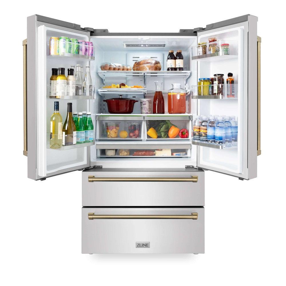 ZLINE Autograph Edition 30-inch Stainless Steel Dual Fuel Range Kitchen Package with Range Hood, Dishwasher & Refrigerator - Champagne Bronze Accents (4KAPR RARHDWM30 CB) | Premium Kitchen Appliances for Modern Homes & Professional Chefs