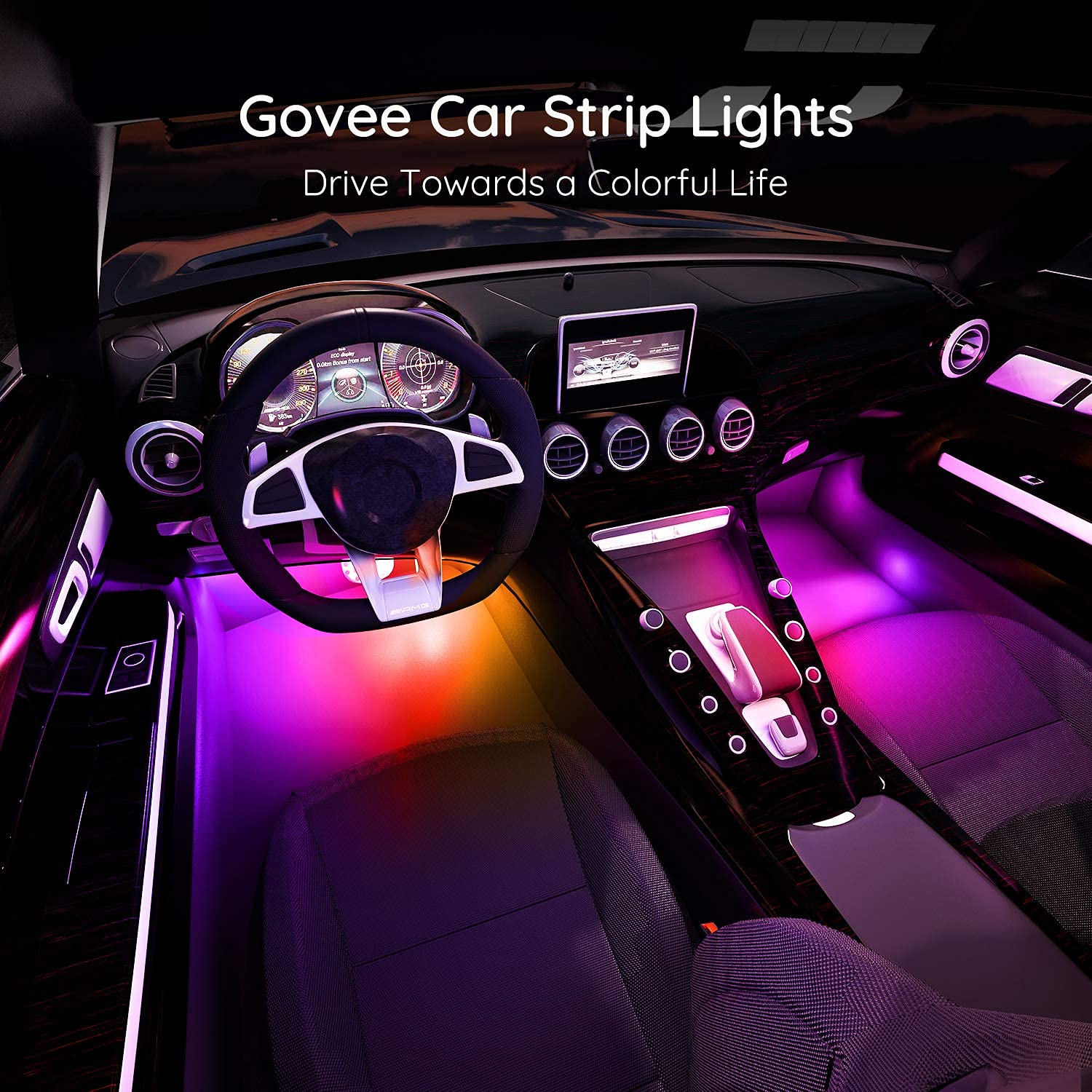 Govee Smart RGBIC Car Interior Lights with APP & Remote Control, 72 LED Strip Lights for Car Decor - DIY Mode, Multiple Scene Options, 2-Line Design - Perfect for Night Driving, Car Parties & Vehicle Customization