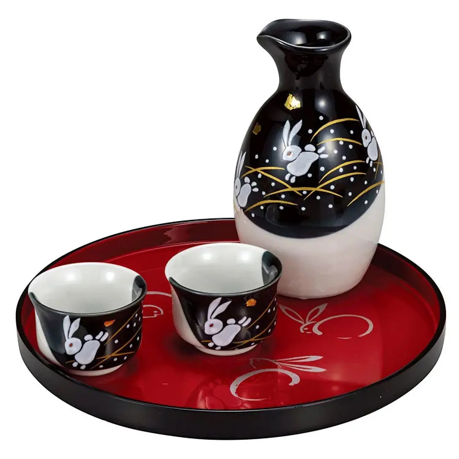 Authentic Japanese Kutani Ware Porcelain Sake Set with Hopping Rabbit Design - Perfect for Traditional Tea Ceremonies, Gift Giving & Home Decor