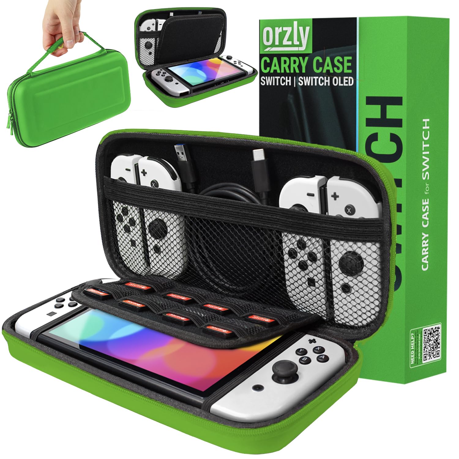 Orzly Protective Hard Travel Carry Case for Nintendo Switch & Switch OLED - Portable Shell Pouch with Storage Pockets for Games & Accessories | Perfect for Travel, Commuting & Home Storage