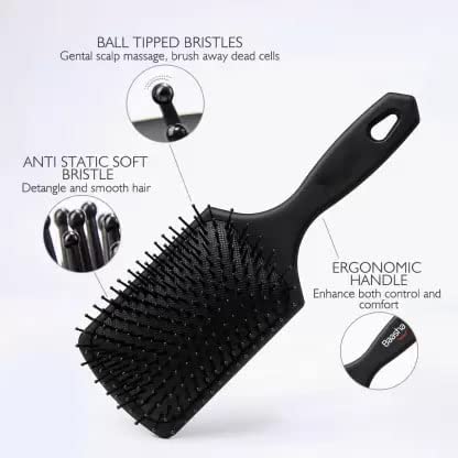 2-Pack Multicolor Plastic Paddle Detangler Hair Brush with Round Comb - Gentle Styling for Wet & Dry Hair - Perfect for Home, Travel & Salon Use