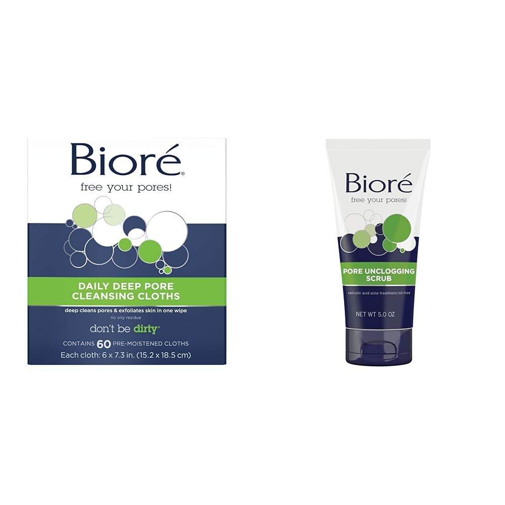 Bioré Daily Make Up Removing Facial Cleansing Wipes with Salicylic Acid - Oil Free Pore Unclogging Scrub for Deep Cleansing, Removes Dirt & Excess Oil, 5oz (HSA/FSA Approved) - Perfect for Travel, Gym & Nighttime Skincare Routine