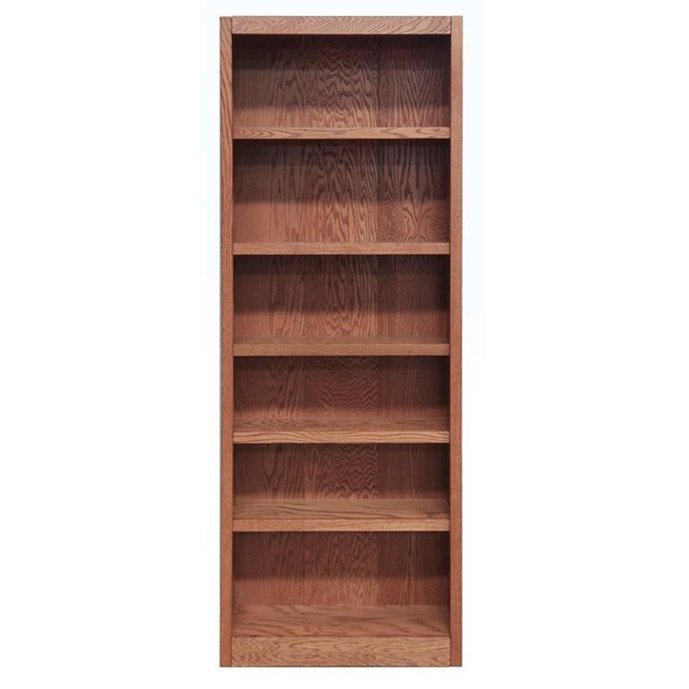 BOWERY HILL 84 Inch Traditional Wood Bookcase with 4 Adjustable & 2 Fixed Shelves - Easy Assembly Home Office Bookshelf in Dry Oak Finish - Perfect for Living Room, Study, Library & Office Organization