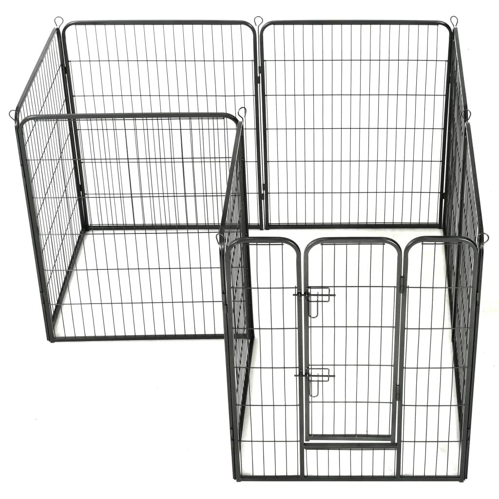 vidaXL 8-Panel Foldable Dog Playpen with Hinged Door - Black Powder-Coated Steel Puppy Cage for Indoor & Outdoor Use - Perfect for Training, Playtime, and Safe Containment in Backyard or Home