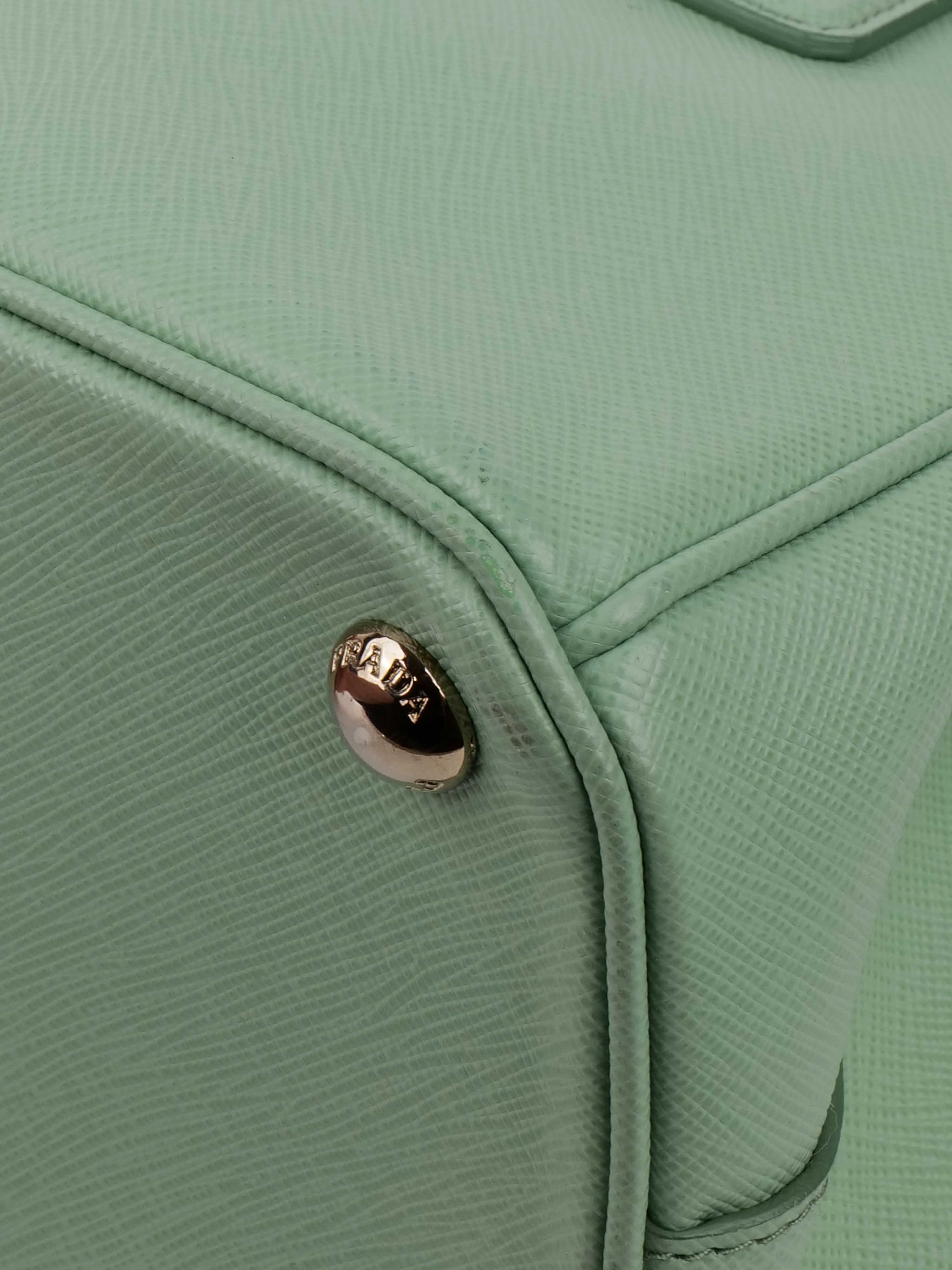 Prada Mint Green Saffiano Leather Double Zipper Small Tote Bag for Women | Luxury Designer Handbag for Work, Travel & Everyday Use