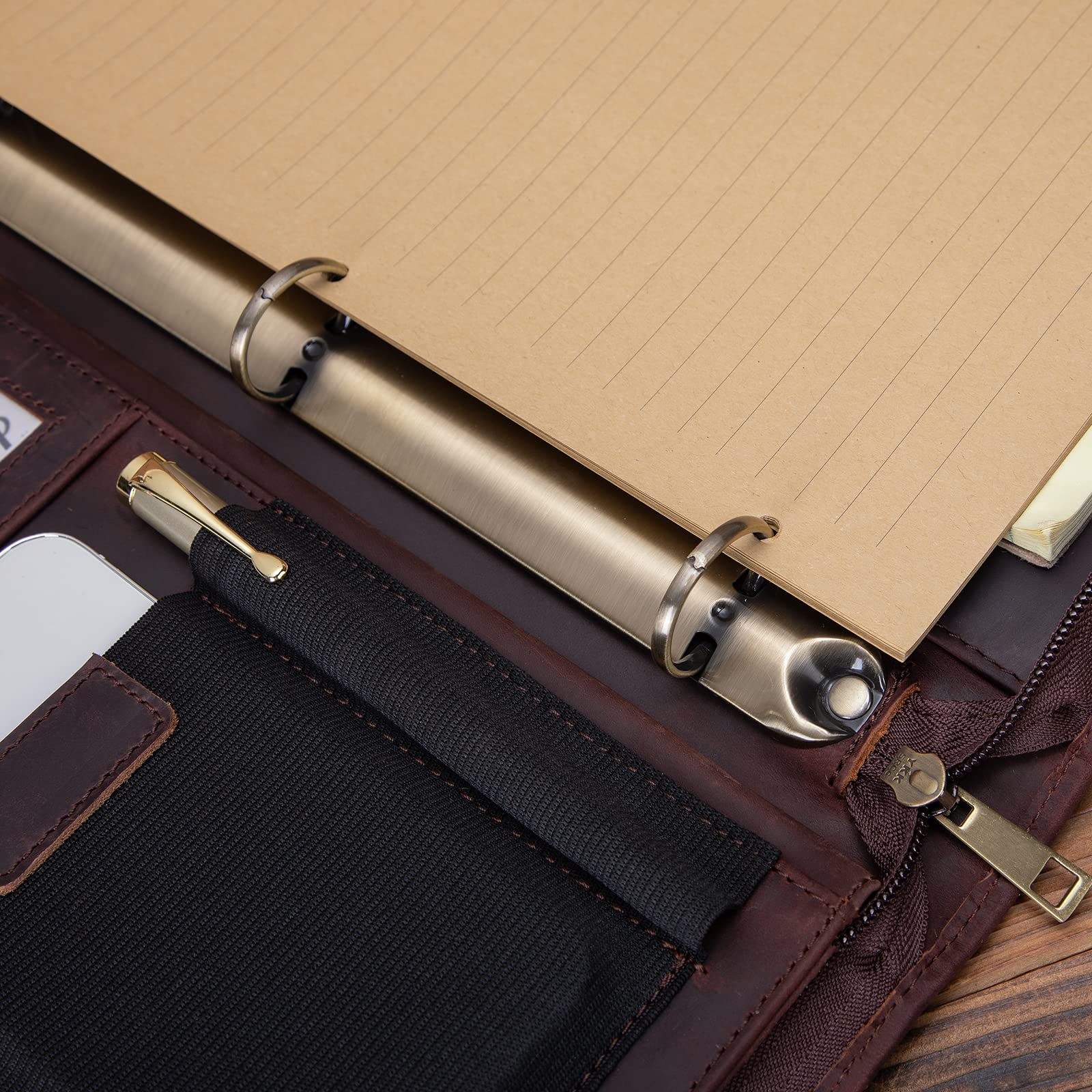 Premium Full Grain Leather Portfolio with 3-Ring Binder | Zippered A4 Notebook Holder & Laptop Sleeve | Professional Organizer for Business Meetings, Office Work & Corporate Gifts (Dark Brown) - Perfect for Executives, Students & Professionals