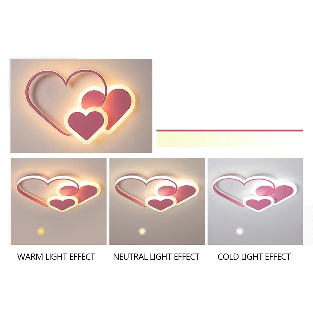YIYIBYUS 37W Dimmable LED Ceiling Light - Heart Shaped Kids Room Lighting with Remote Control, Pink Acrylic Nursery Light for Bedroom, Kitchen, Bathroom & Dining Room - Perfect for Children's Bedrooms, Playrooms and Cozy Home Decor