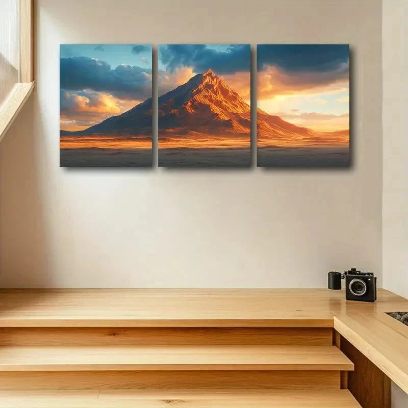 3-Piece Mountain Landscape Metal Wall Art Prints - Ready to Hang Nature Decor for Living Room, Bedroom & Office (12x16 Inches) - Perfect for Home, Cabin & Mountain Retreat Decor