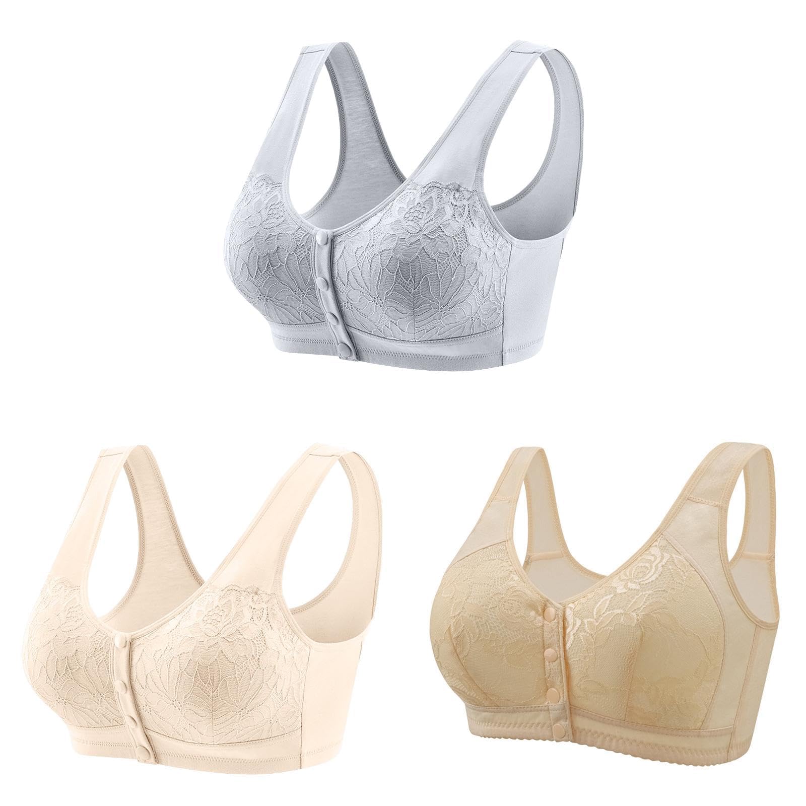 3 Pack Front Closure Wireless Bras for Women - Comfortable Everyday Support, Daisy Print Sports Bra for Seniors & Mature Women | Perfect for Yoga, Gym & Daily Wear