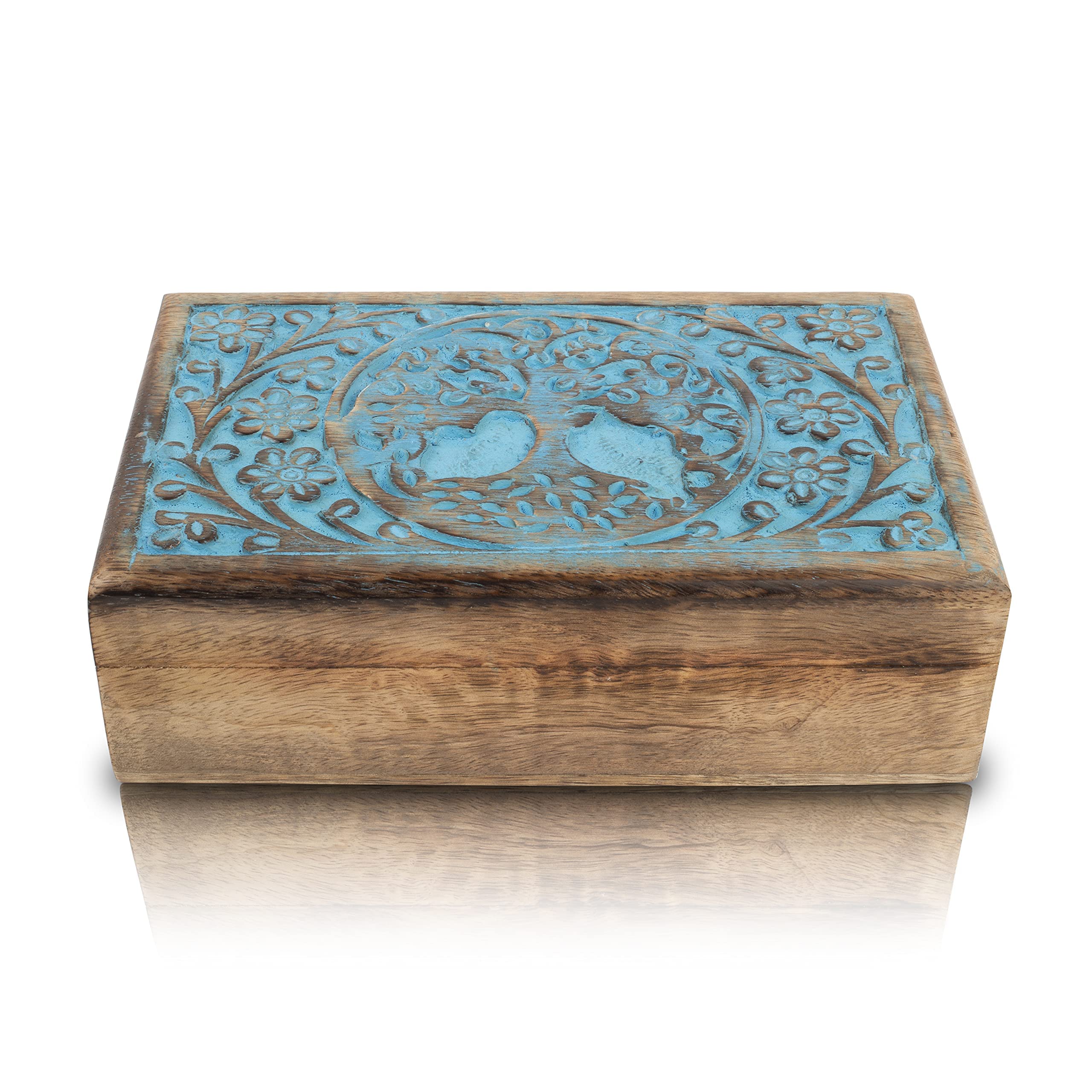 Handmade Tree of Life Wooden Jewelry Box - Blue Decorative Treasure Chest with Lock | Jewelry Organizer, Watch Box & Keepsake Storage | Perfect Birthday Gift for Women, Brides & Anniversary | Home Décor & Jewelry Display