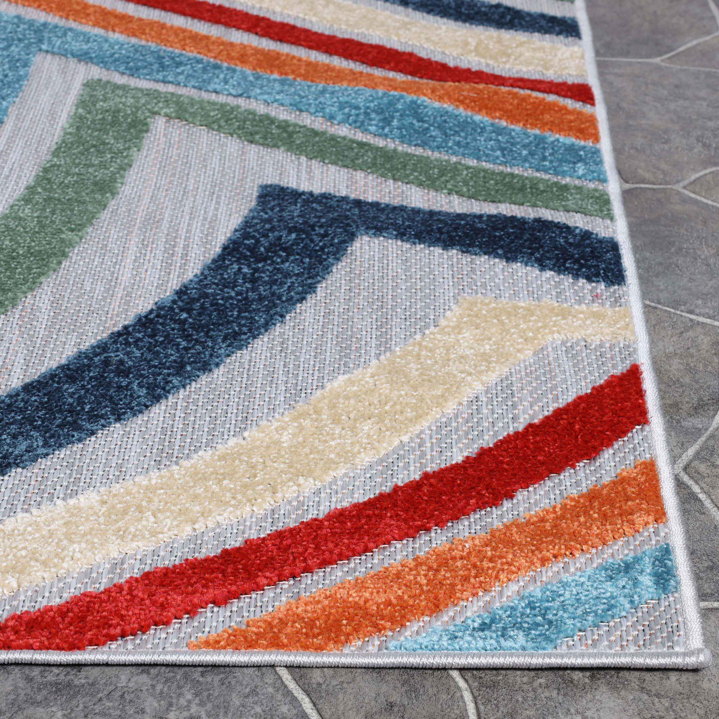 Wave Coastal Striped Indoor Outdoor Area Rug - Soft Non-Slip Decorative Carpet for Living Room, Bedroom, Patio & Beach House Decor