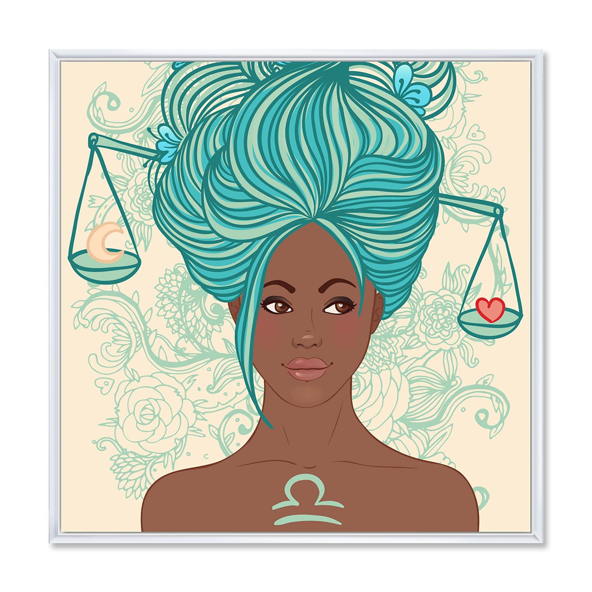 African American Woman Portrait with Blue Hair - Modern Framed Canvas Wall Art Print for Living Room, Bedroom & Office Decor