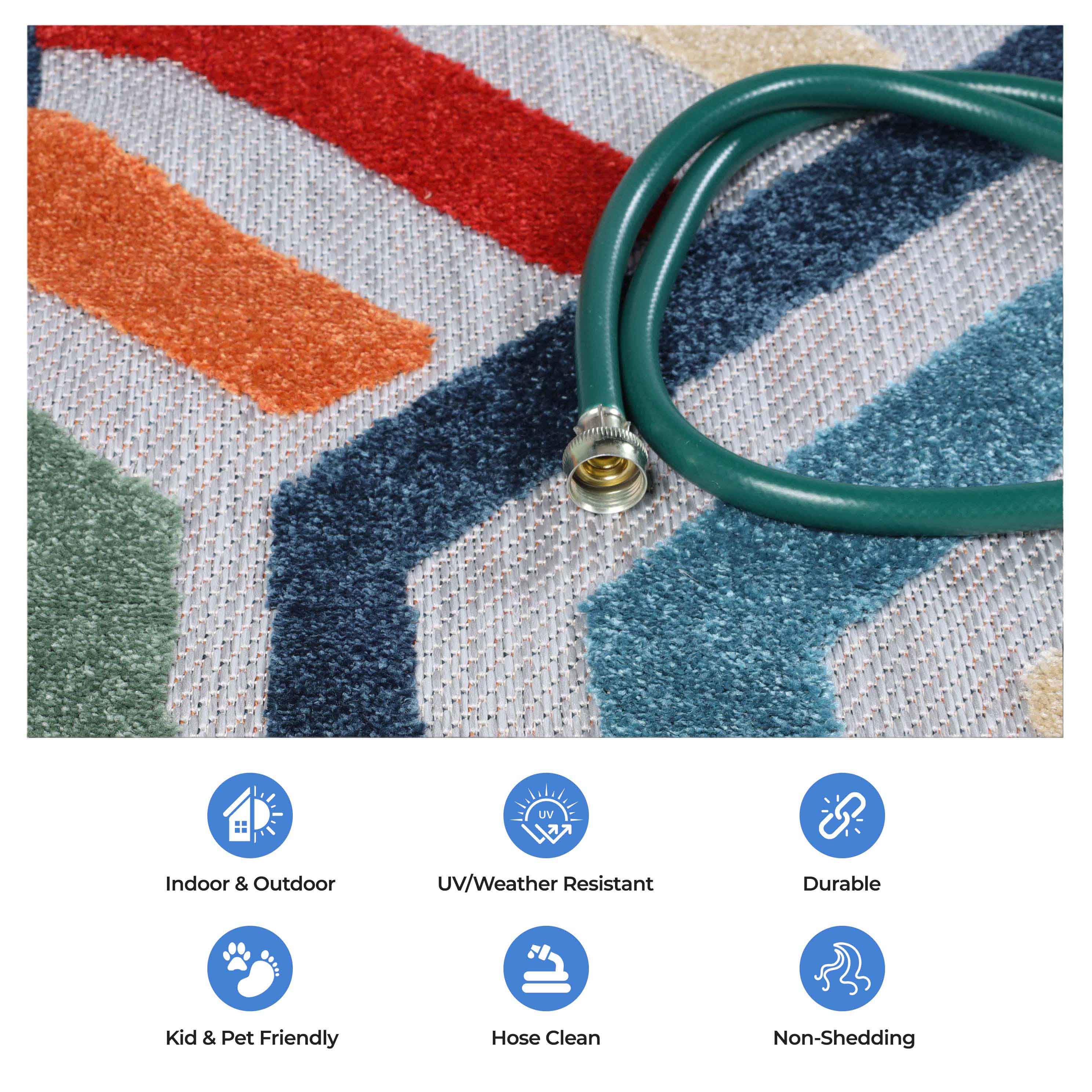 Waimea Modern Geometric Coastal Indoor Outdoor Area Rug - Stylish & Durable for Living Room, Bedroom, Patio, or Deck