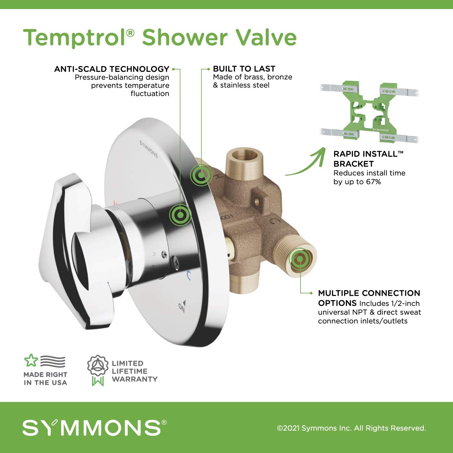 Symmons 262BRBODY Temptrol Pressure-Balancing Brass Tub and Shower Valve with Rapid Install Bracket - Easy DIY Installation for Bathroom Remodeling & Shower Upgrades
