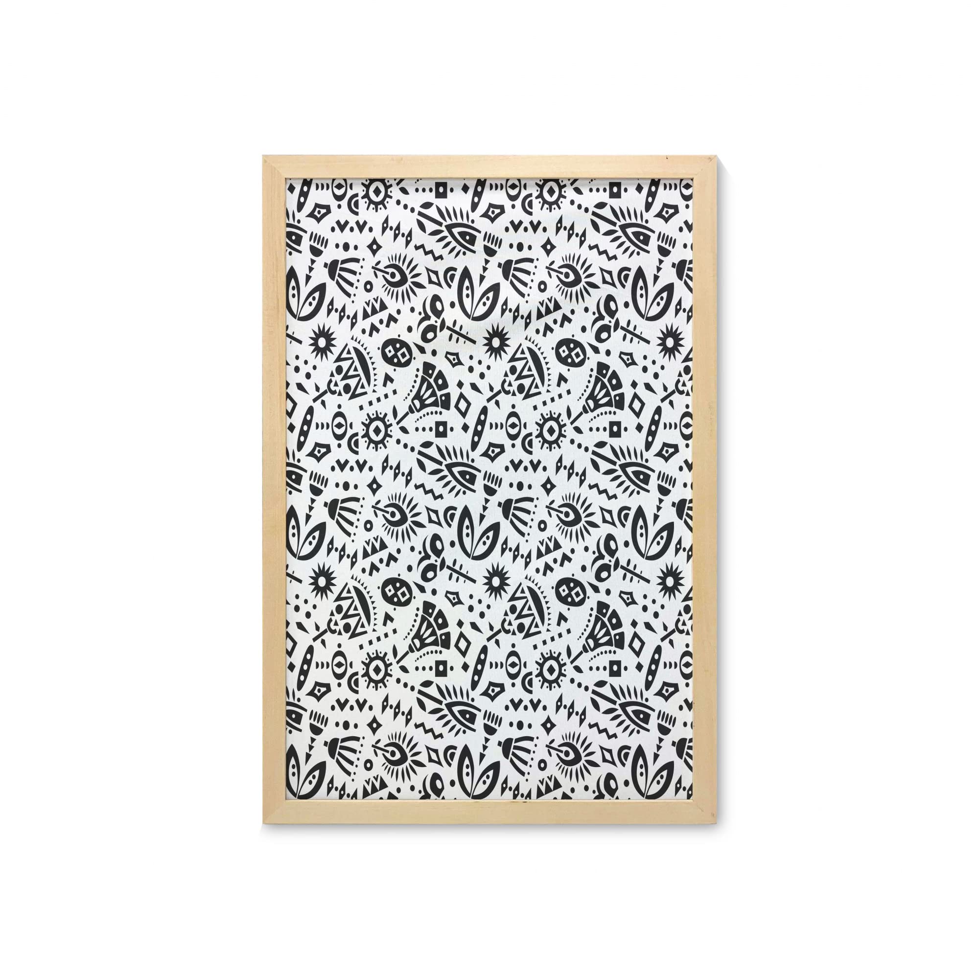 Ambesonne Geometric Wall Art with Frame - Hand Drawn Monochrome Shapes & Motifs - 23x35 Inch Printed Fabric Poster for Bathroom, Living Room, Dorm Decor - Dark Grey & White - Modern Abstract Wall Decor for Home & Office