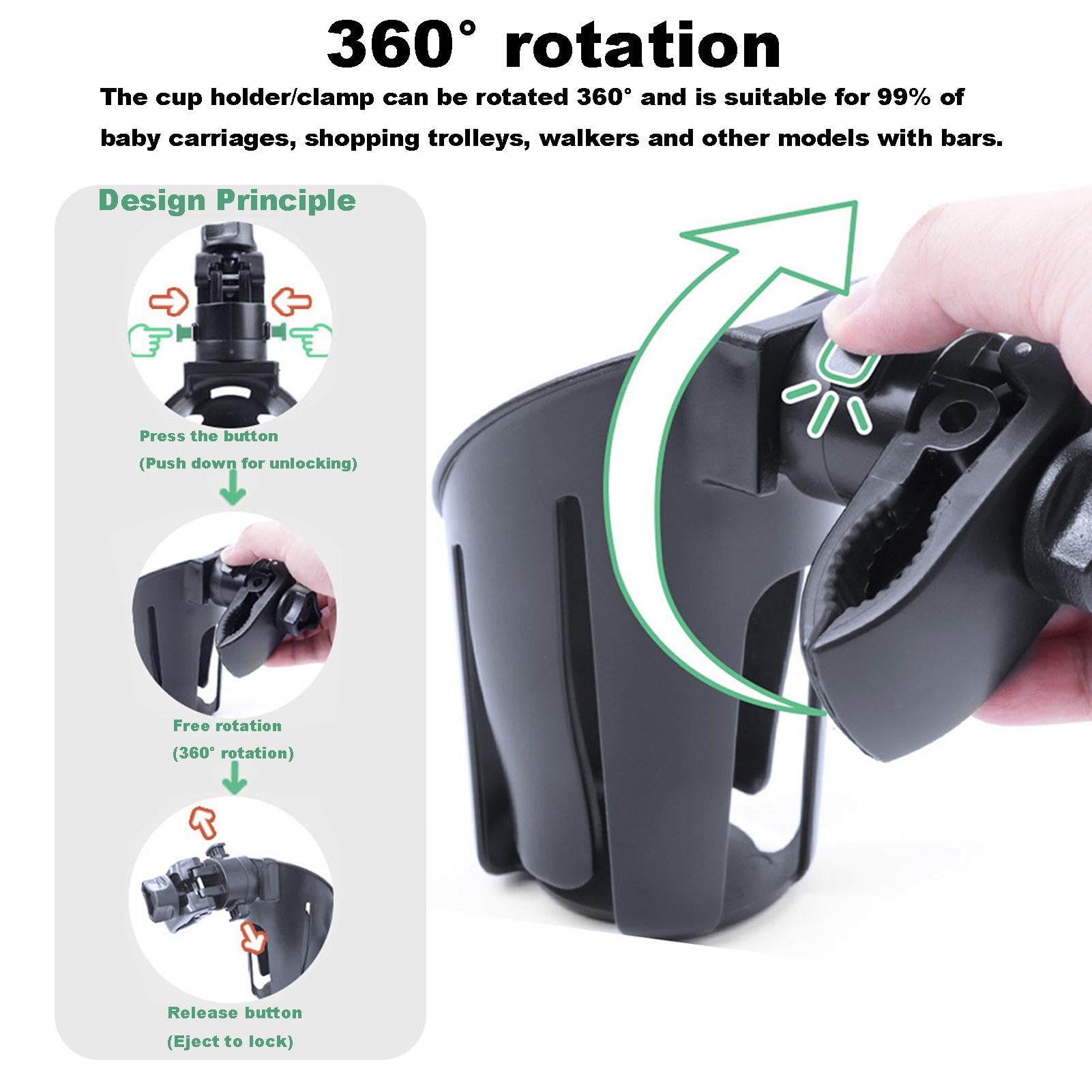 Rotatable Stroller Cup Holder - Universal Bottle & Drink Holder for Strollers, Trolleys, and Bikes - Perfect for Parents on the Go, Outdoor Adventures, and Commuting