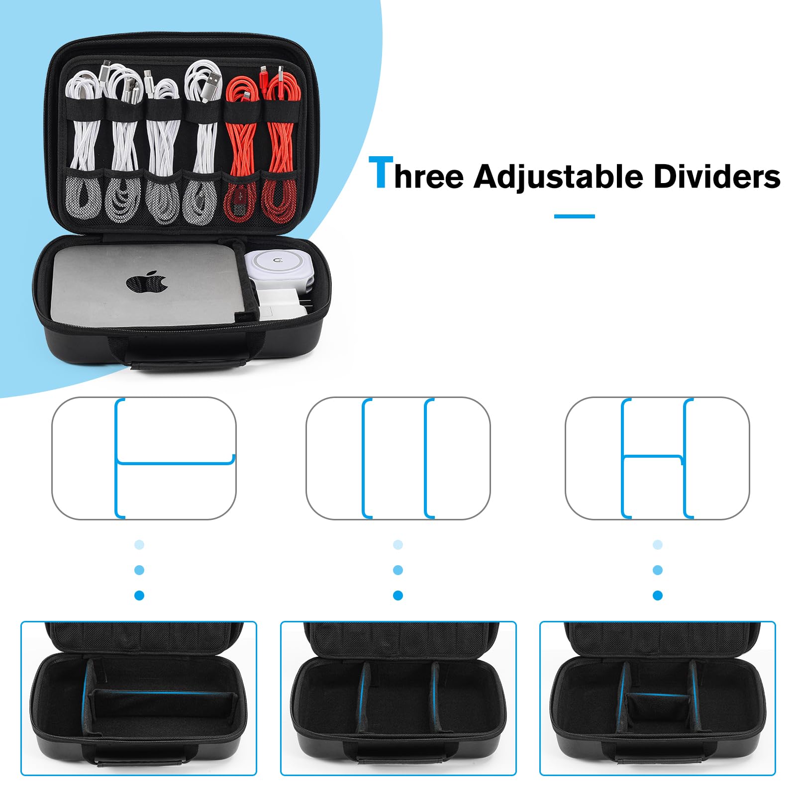 ProCase XL Black Hard Travel Electronic Organizer Case - Compatible with MacBook, Power Adapter, Chargers, Cables, Power Bank, Apple Magic Mouse, Apple Pencil, USB Flash Drive & SD Cards | Portable Accessories Bag for Business Travel, Office, and Daily Commute