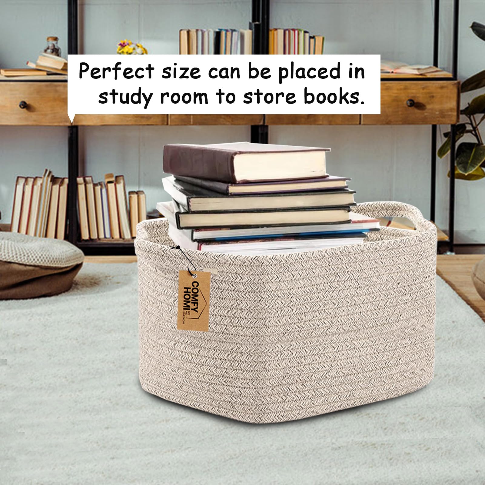COMFY-HOMI Woven Storage Baskets - Cotton Rope Organizer Bin for Shelves, Toys, Towels & Home Organization - All Brown | Perfect for Nursery, Bathroom & Living Room Storage Solutions