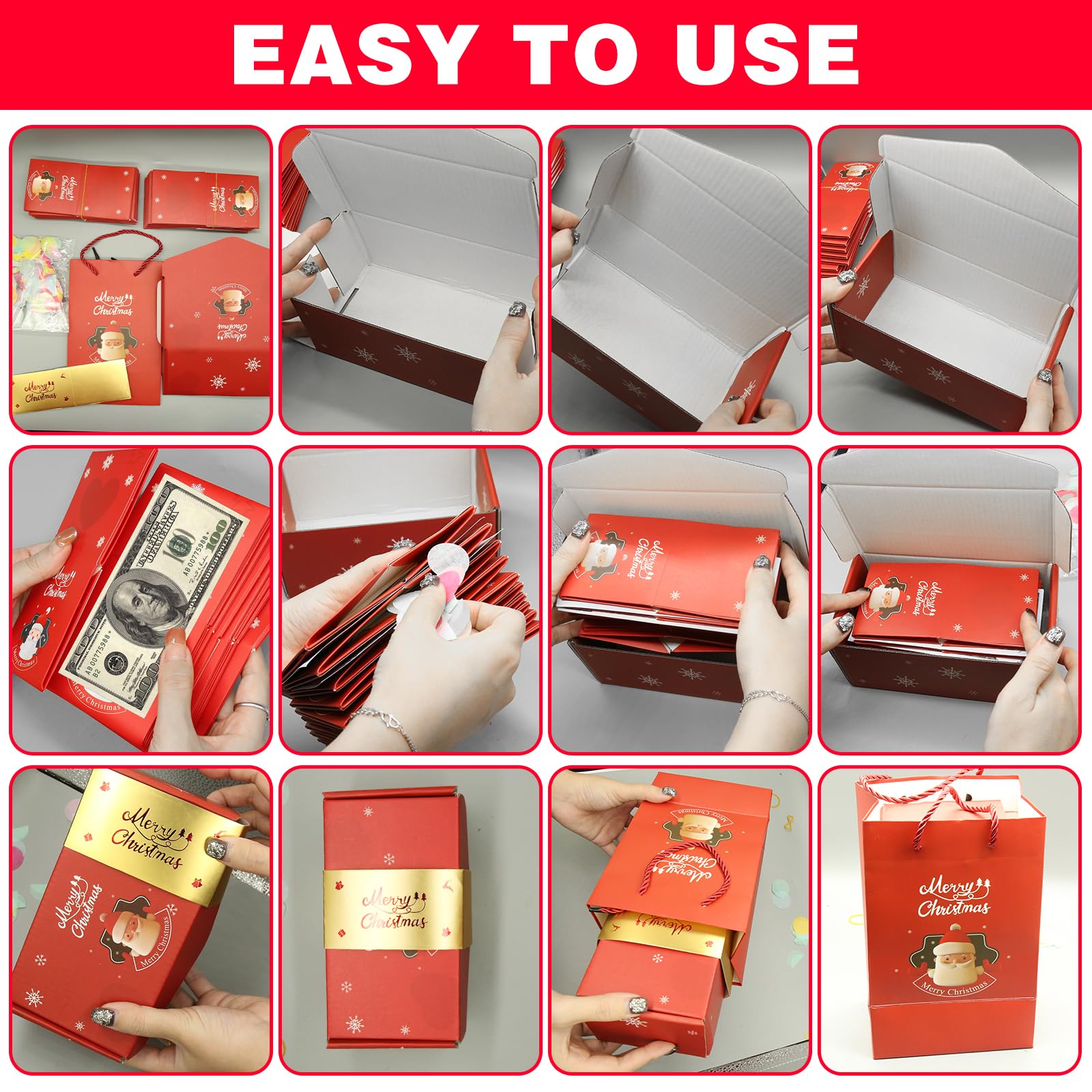 Explosion Gift Box for Money - Christmas Surprise Box with Confetti & Cash - 10 Red Bouncing Gift Boxes for Birthdays, Holidays & Special Occasions